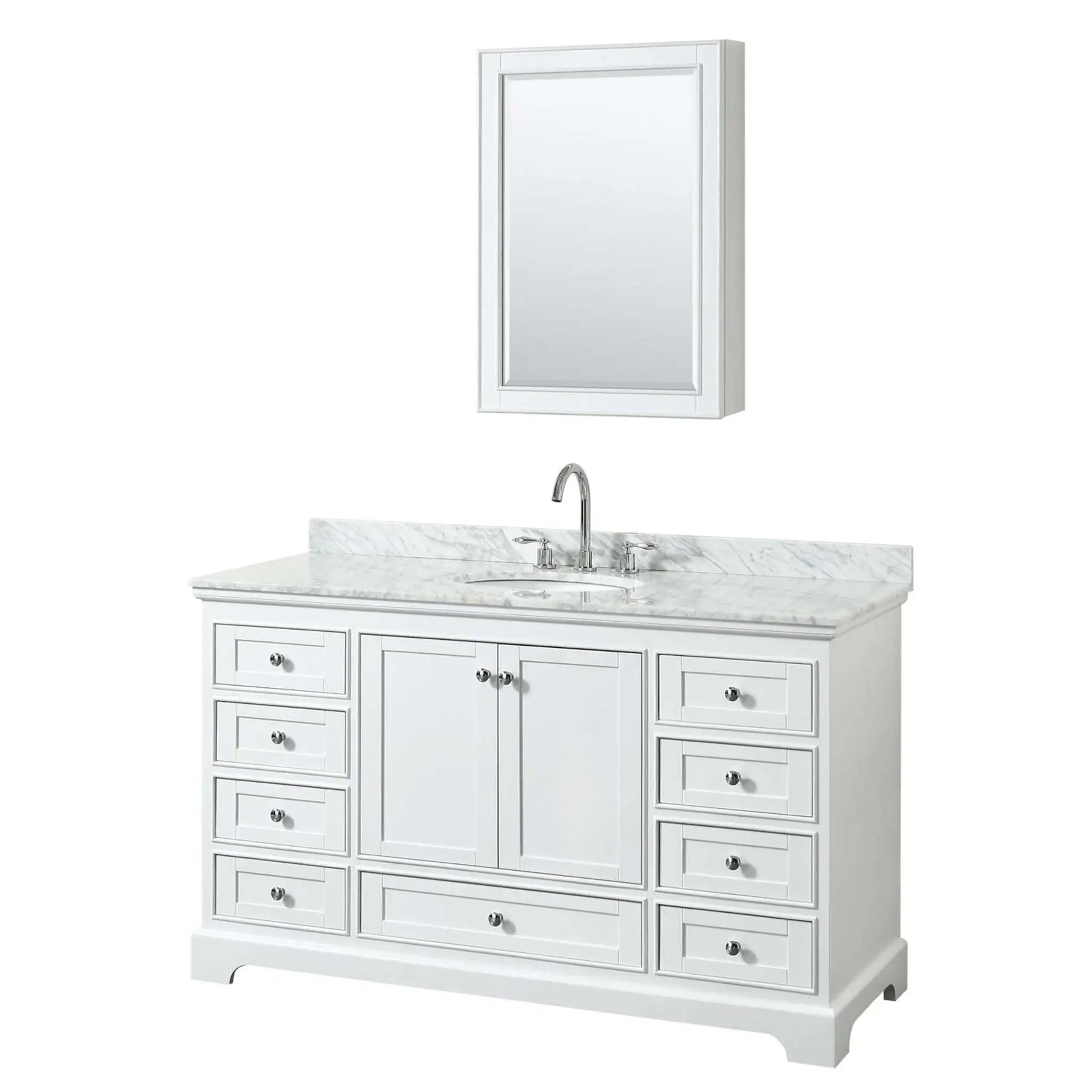 60" Deborah Single Bathroom Vanity in White with Polished Chrome Trim & Medicine Cabinet by Wyndham