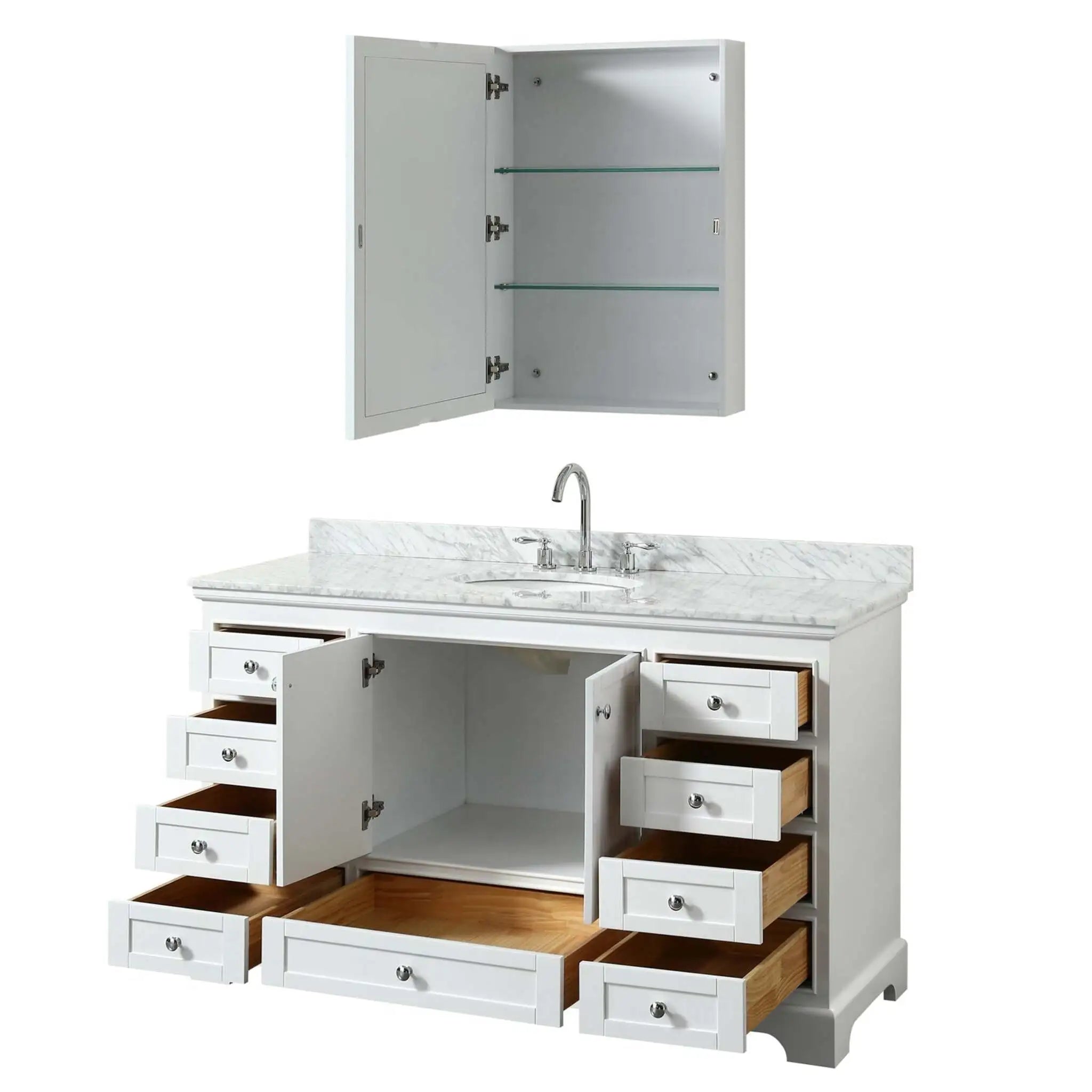 60" Deborah Single Bathroom Vanity in White with Polished Chrome Trim & Medicine Cabinet by Wyndham