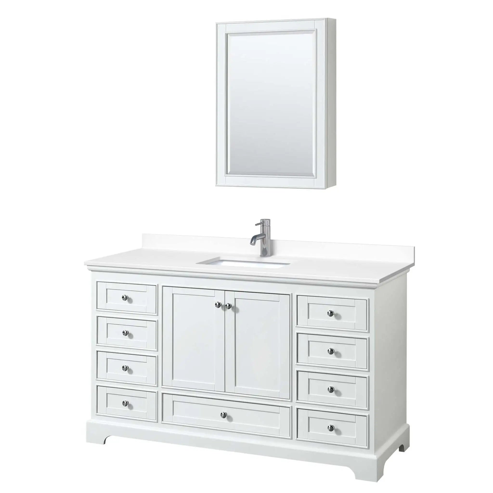 60" Deborah Single Bathroom Vanity in White with Polished Chrome Trim & Medicine Cabinet by Wyndham