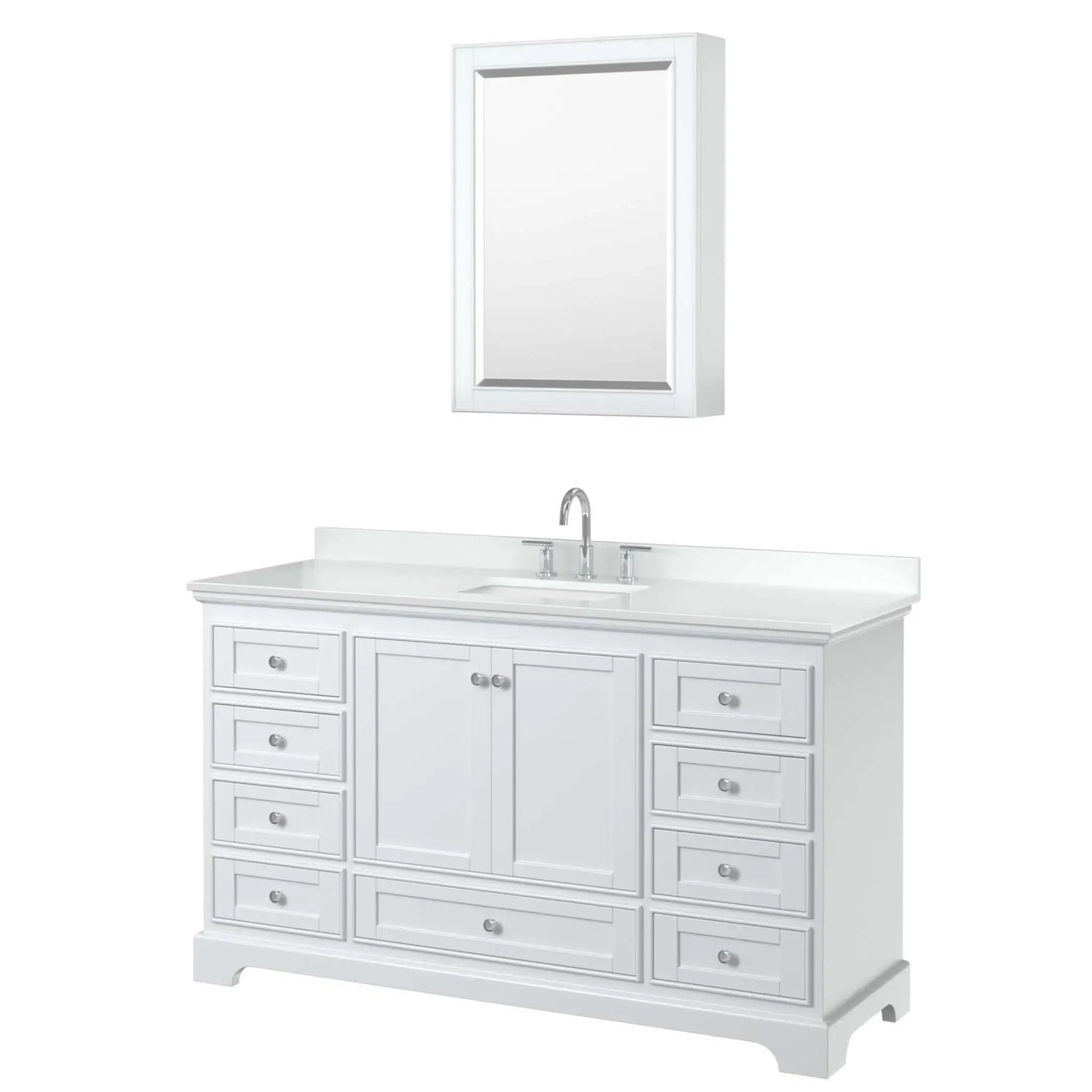 60" Deborah Single Bathroom Vanity in White with Polished Chrome Trim & Medicine Cabinet by Wyndham