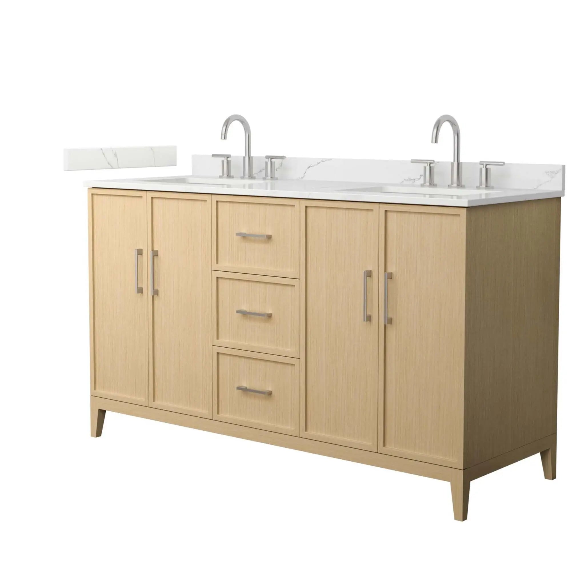 60" Elan Double Bathroom Vanity in White Oak with Brushed Nickel Trim by Wyndham