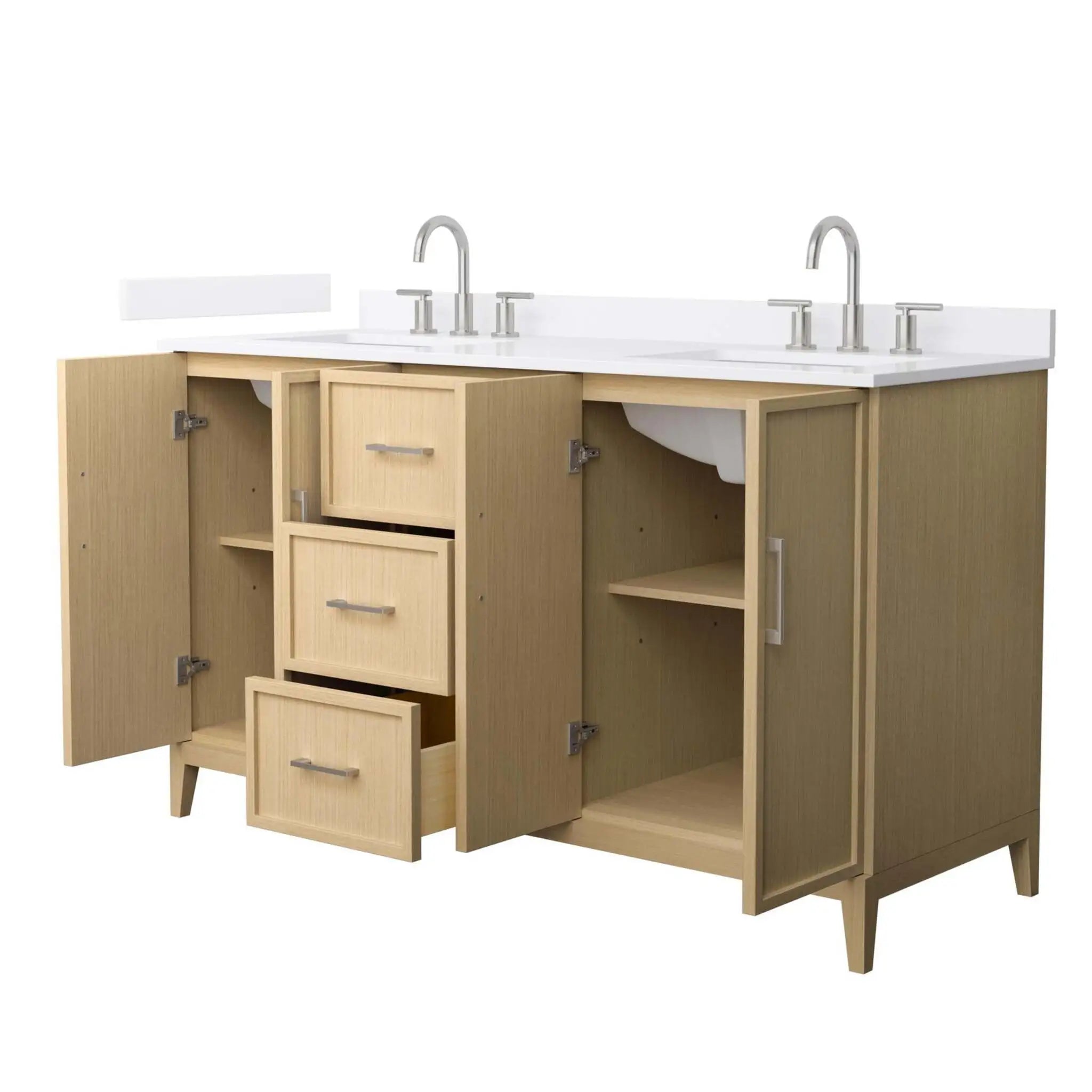 60" Elan Double Bathroom Vanity in White Oak with Brushed Nickel Trim by Wyndham