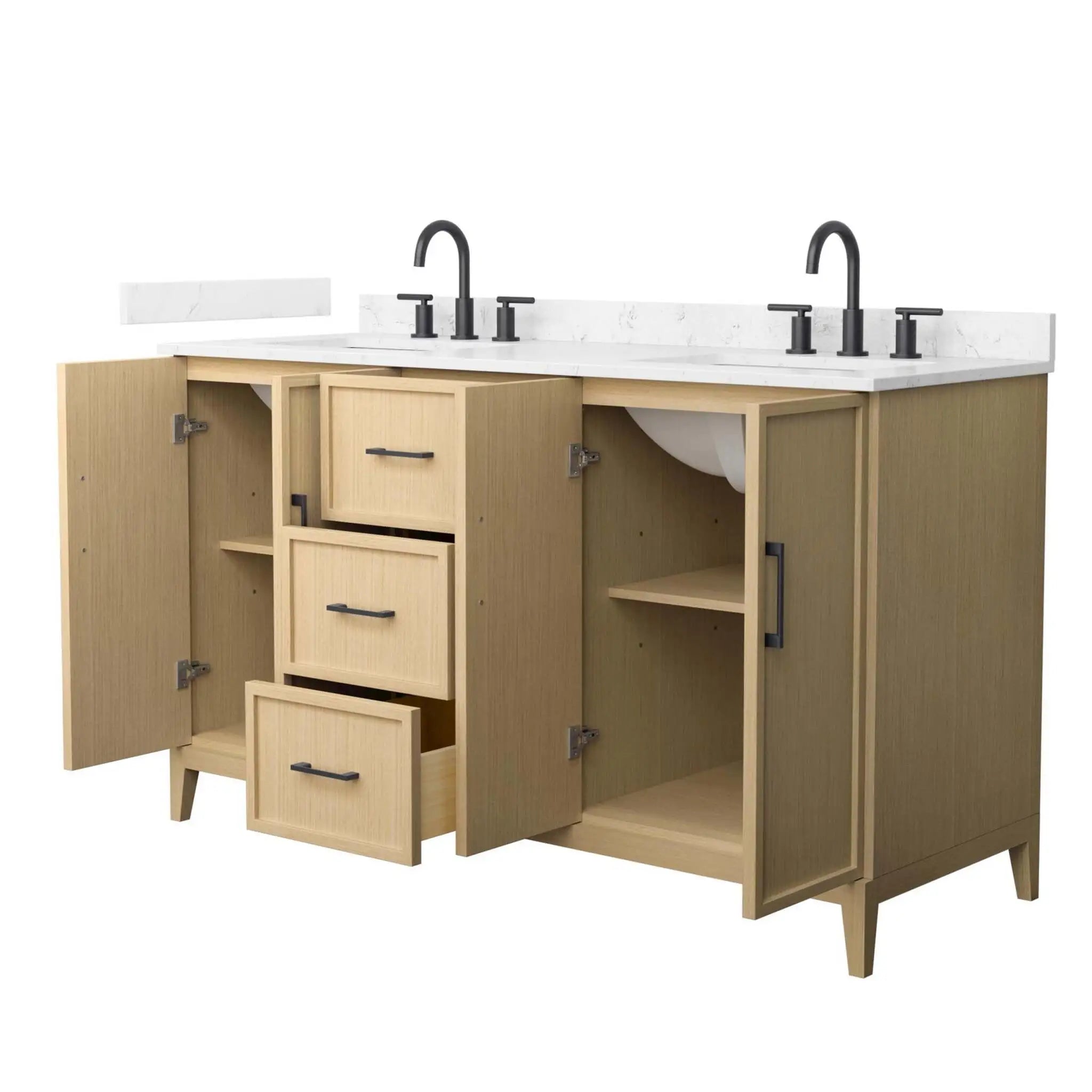 60" Elan Double Bathroom Vanity in White Oak with Matte Black Trim by Wyndham