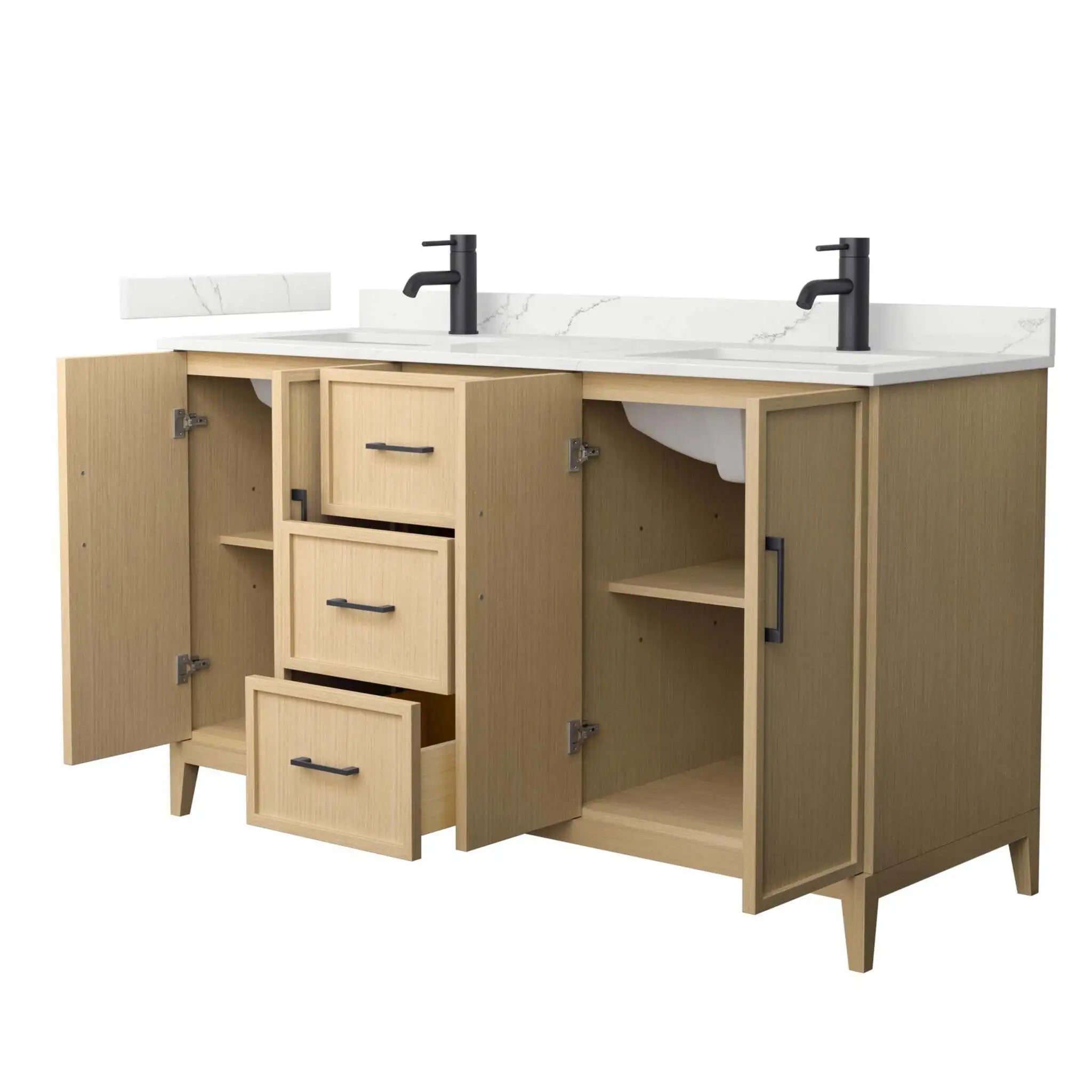 60" Elan Double Bathroom Vanity in White Oak with Matte Black Trim by Wyndham