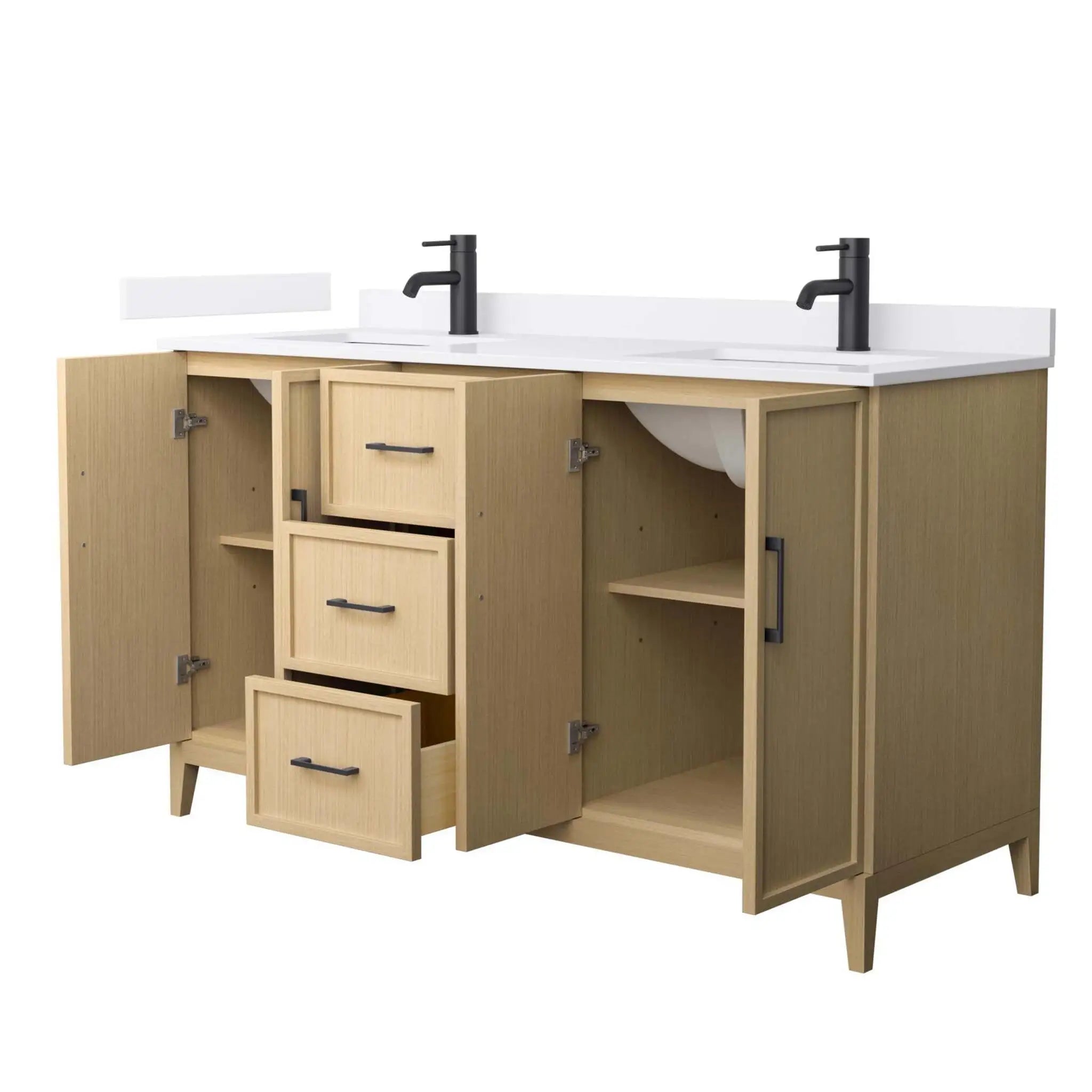 60" Elan Double Bathroom Vanity in White Oak with Matte Black Trim by Wyndham