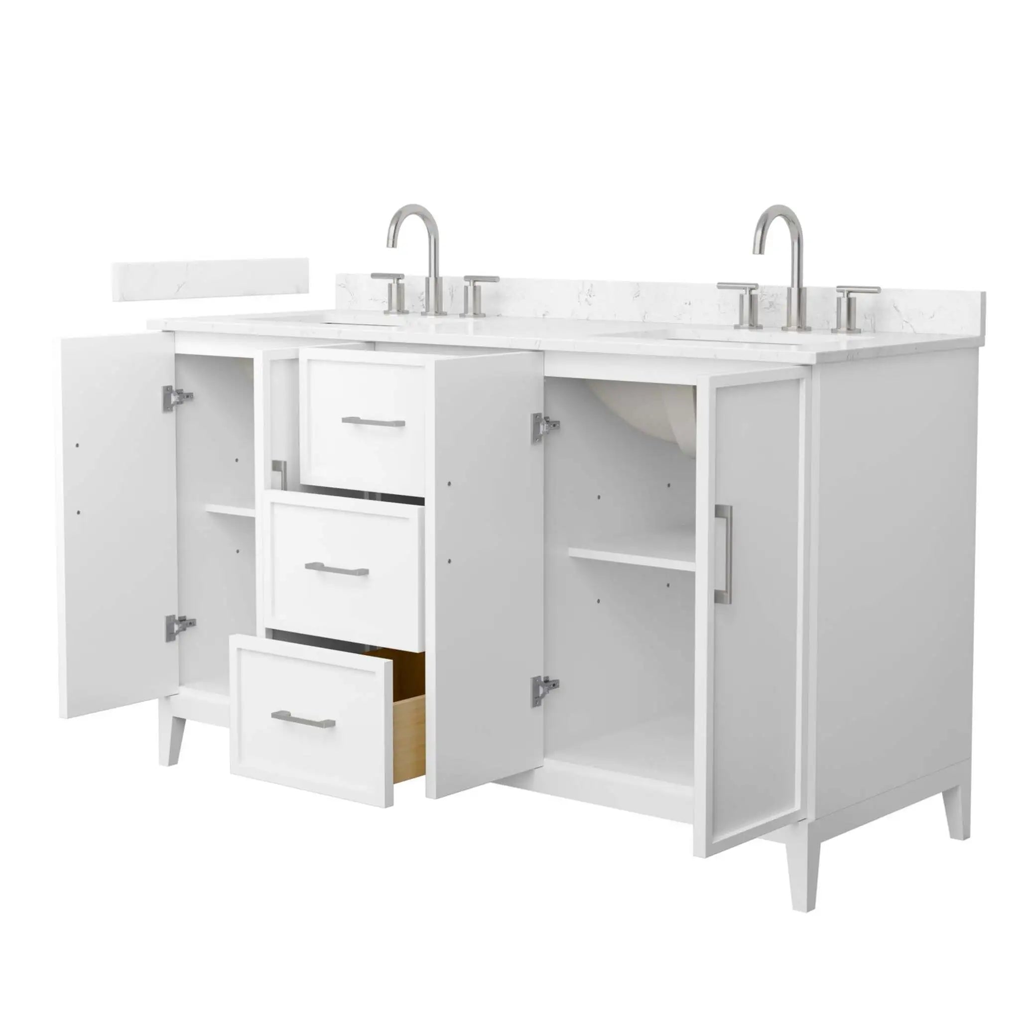60" Elan Double Bathroom Vanity in White with Brushed Nickel Trim by Wyndham
