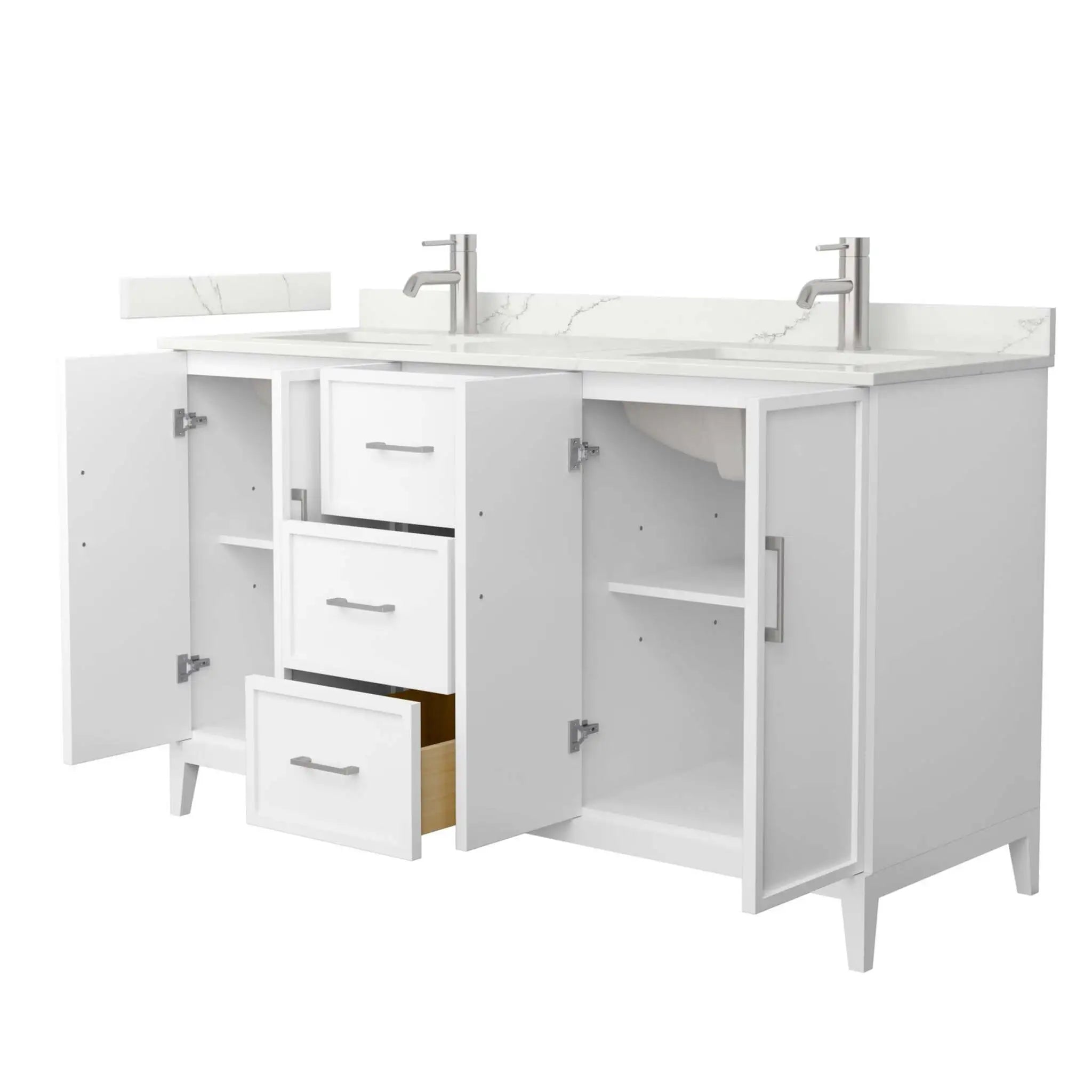 60" Elan Double Bathroom Vanity in White with Brushed Nickel Trim by Wyndham
