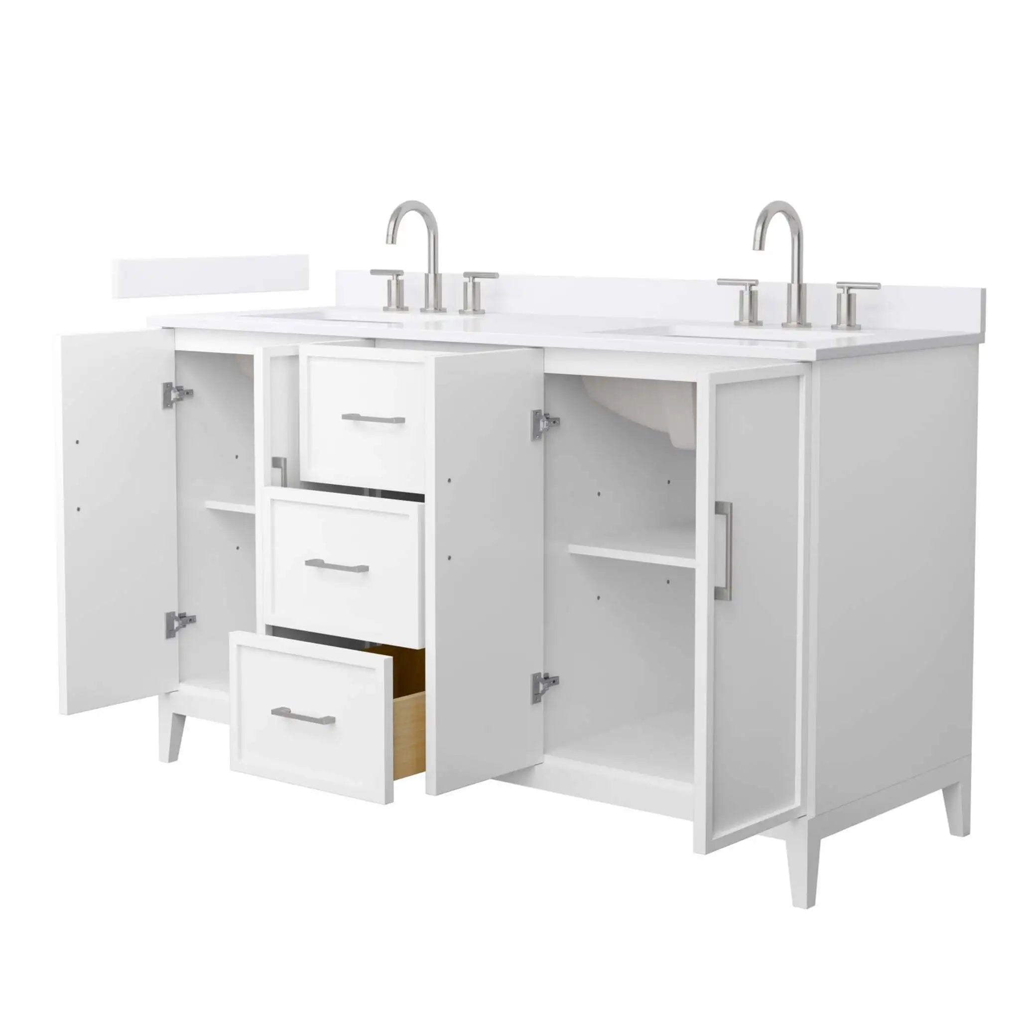 60" Elan Double Bathroom Vanity in White with Brushed Nickel Trim by Wyndham