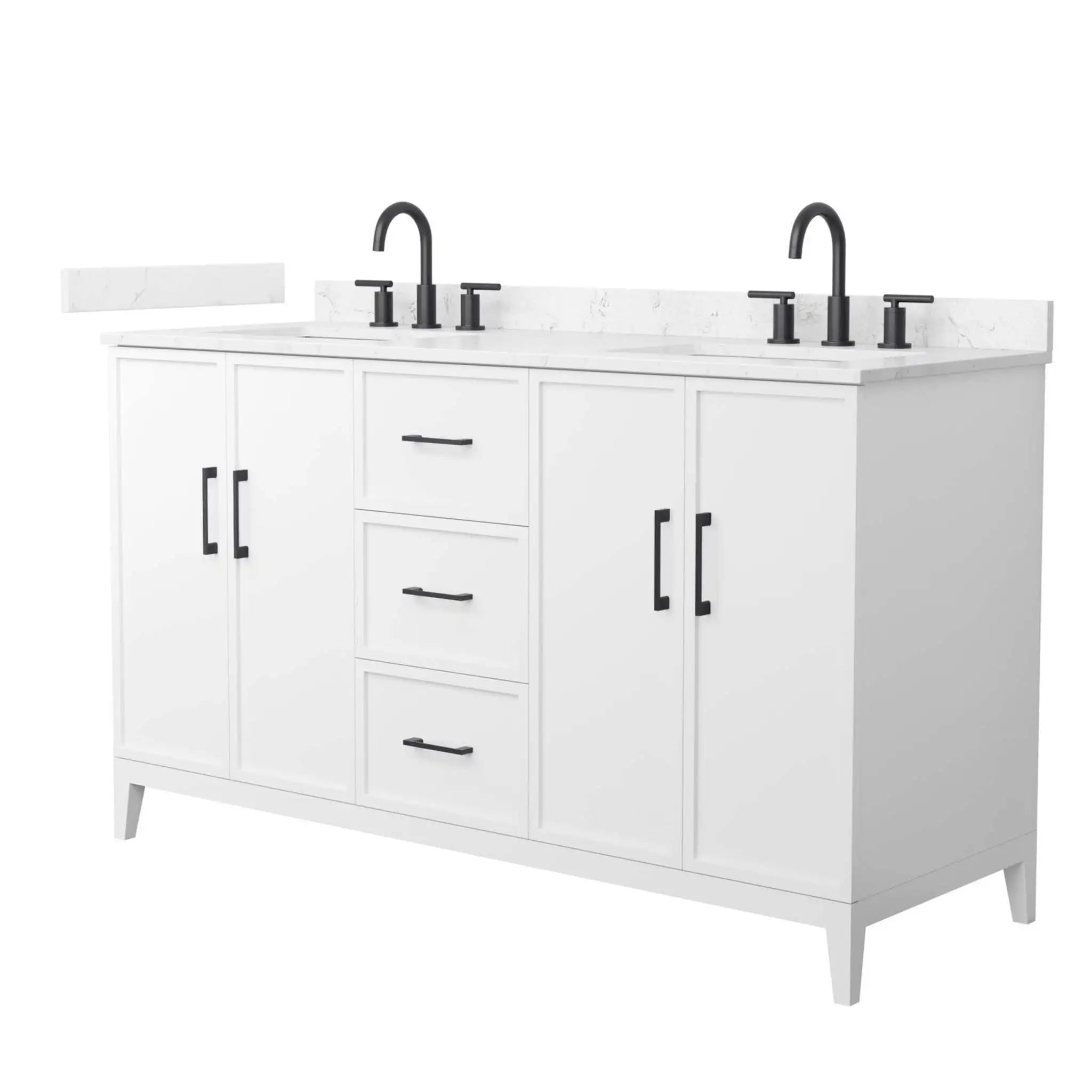 60" Elan Double Bathroom Vanity in White with Matte Black Trim by Wyndham