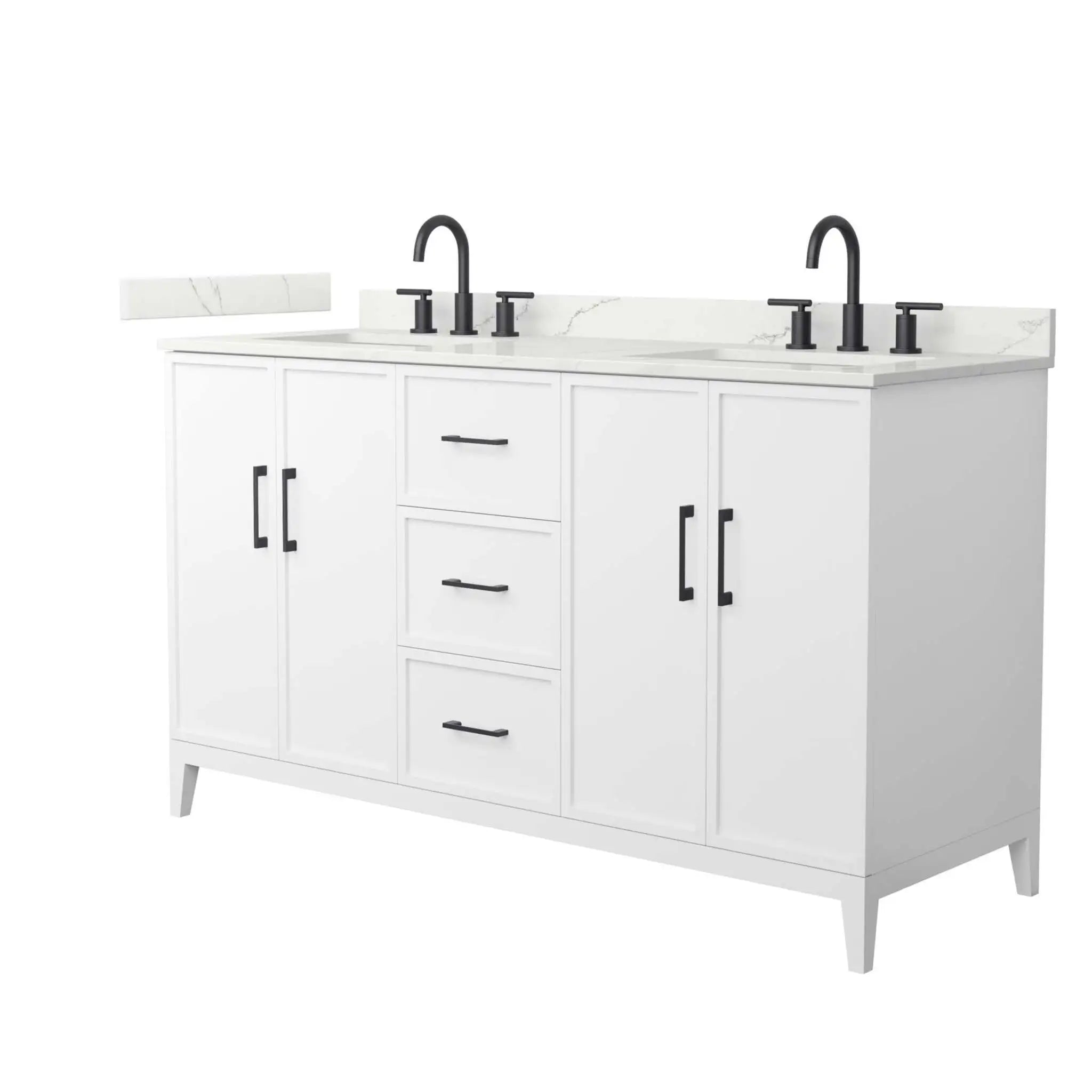 60" Elan Double Bathroom Vanity in White with Matte Black Trim by Wyndham