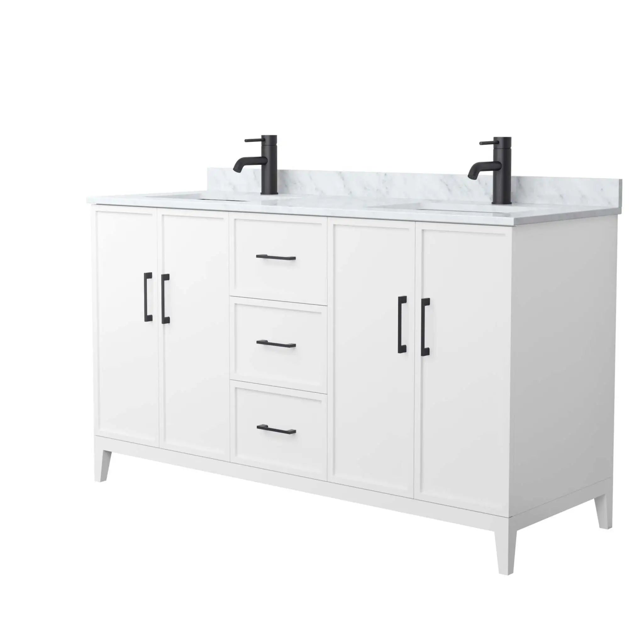 60" Elan Double Bathroom Vanity in White with Matte Black Trim by Wyndham