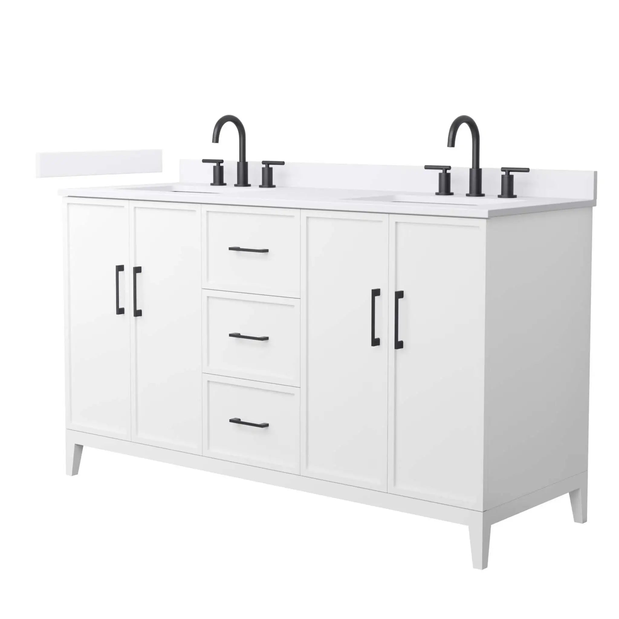 60" Elan Double Bathroom Vanity in White with Matte Black Trim by Wyndham