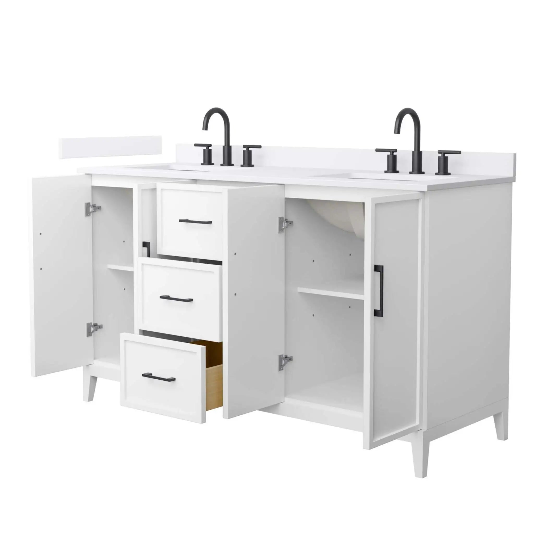 60" Elan Double Bathroom Vanity in White with Matte Black Trim by Wyndham