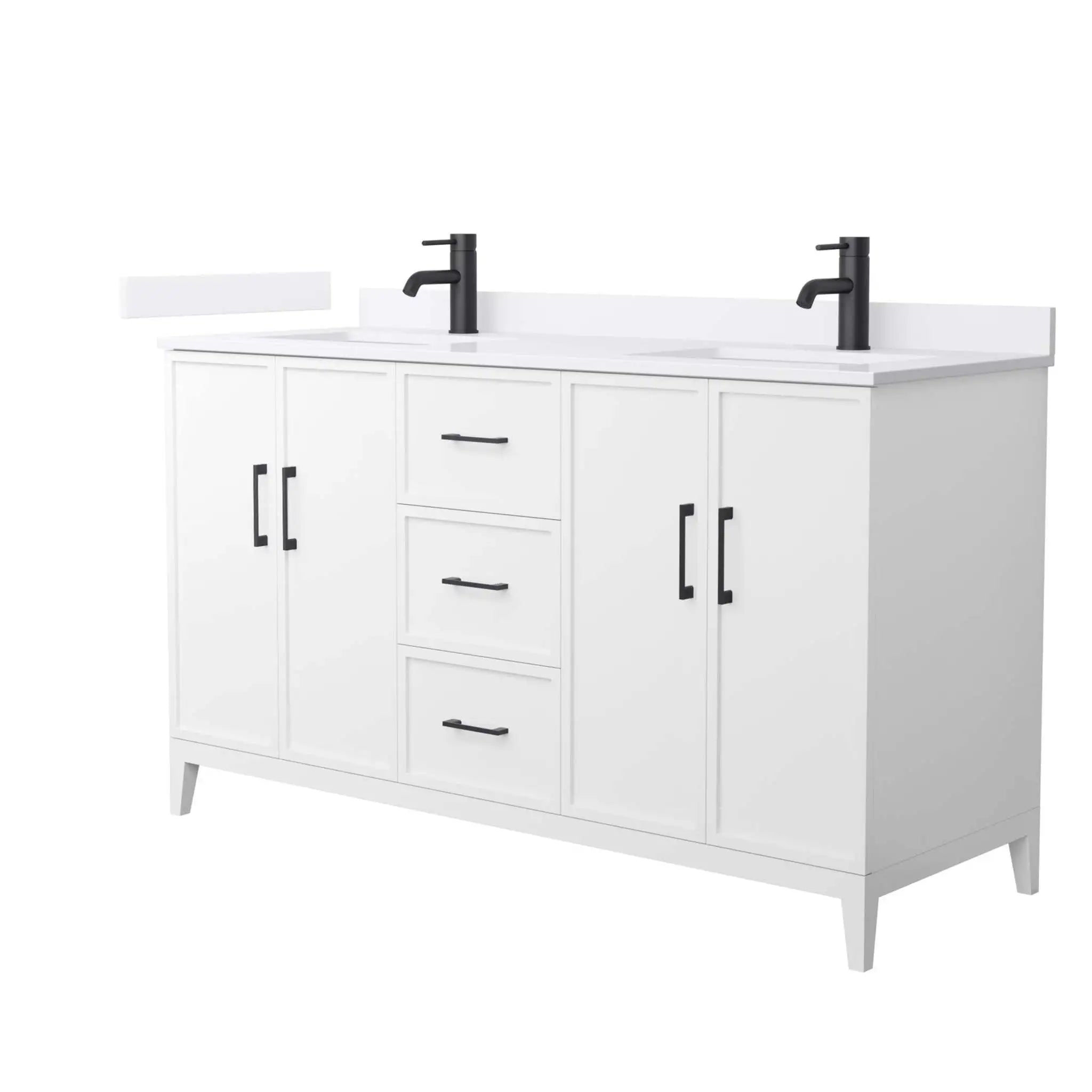 60" Elan Double Bathroom Vanity in White with Matte Black Trim by Wyndham