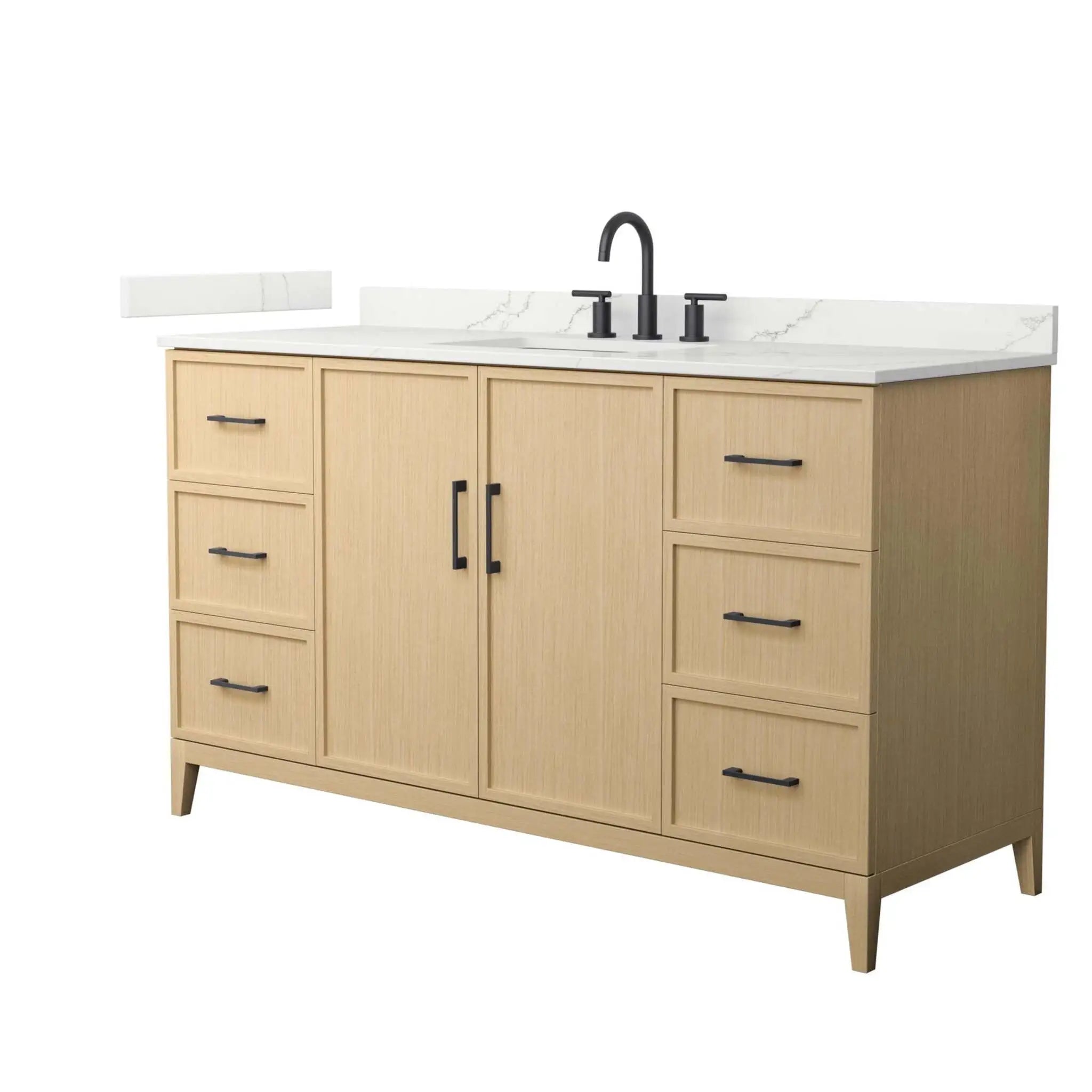 60" Elan Single Bathroom Vanity in White Oak with Matte Black Trim by Wyndham