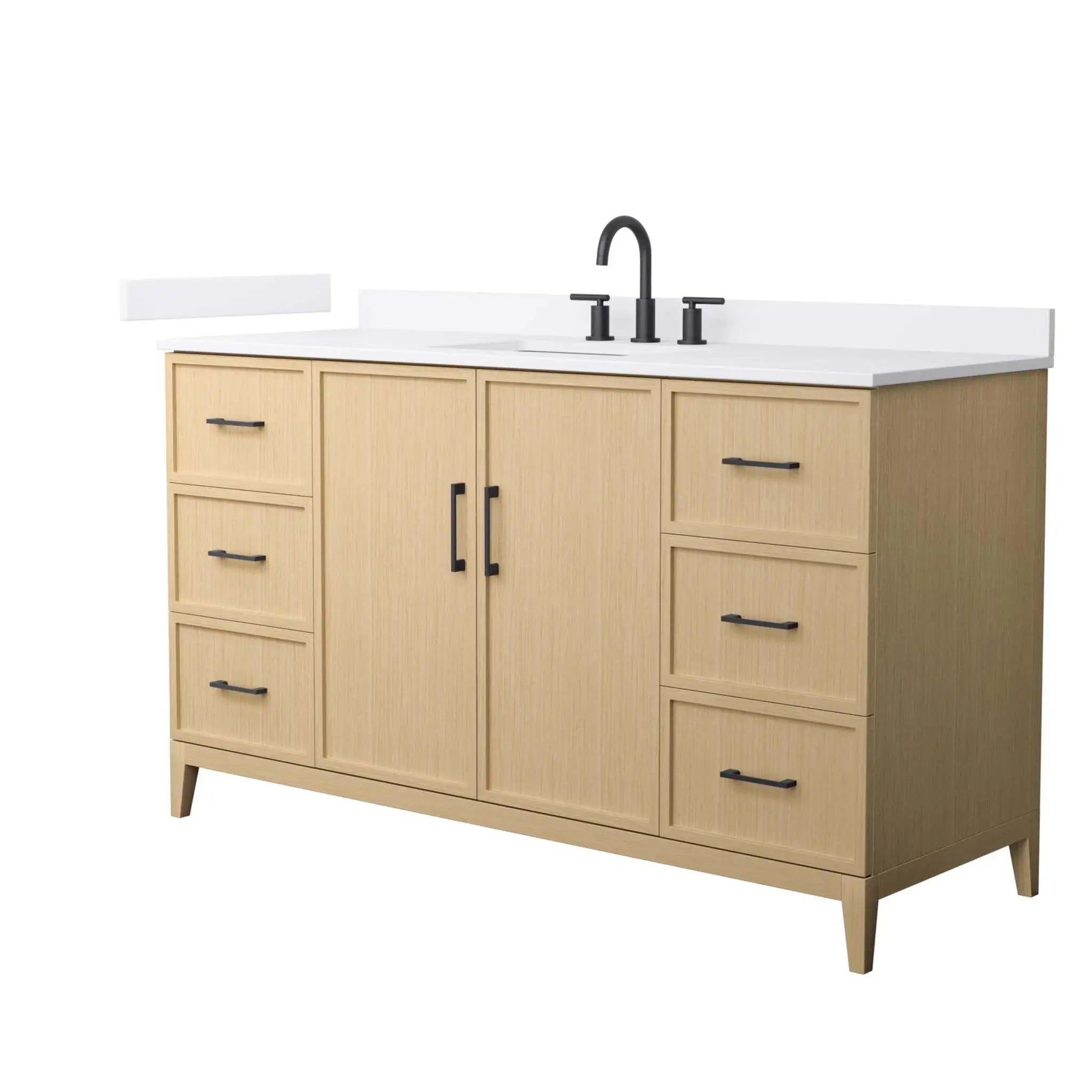 60" Elan Single Bathroom Vanity in White Oak with Matte Black Trim by Wyndham
