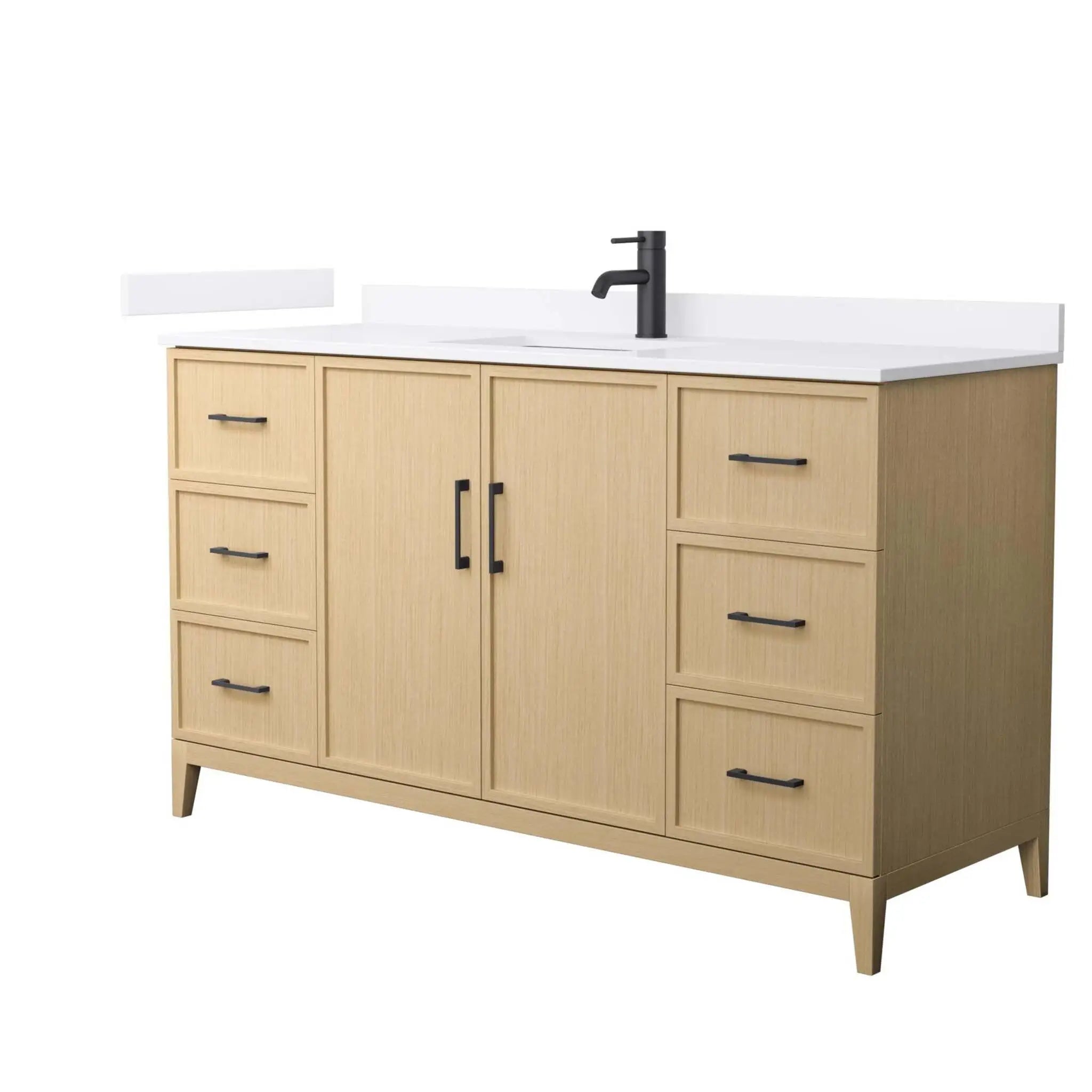 60" Elan Single Bathroom Vanity in White Oak with Matte Black Trim by Wyndham