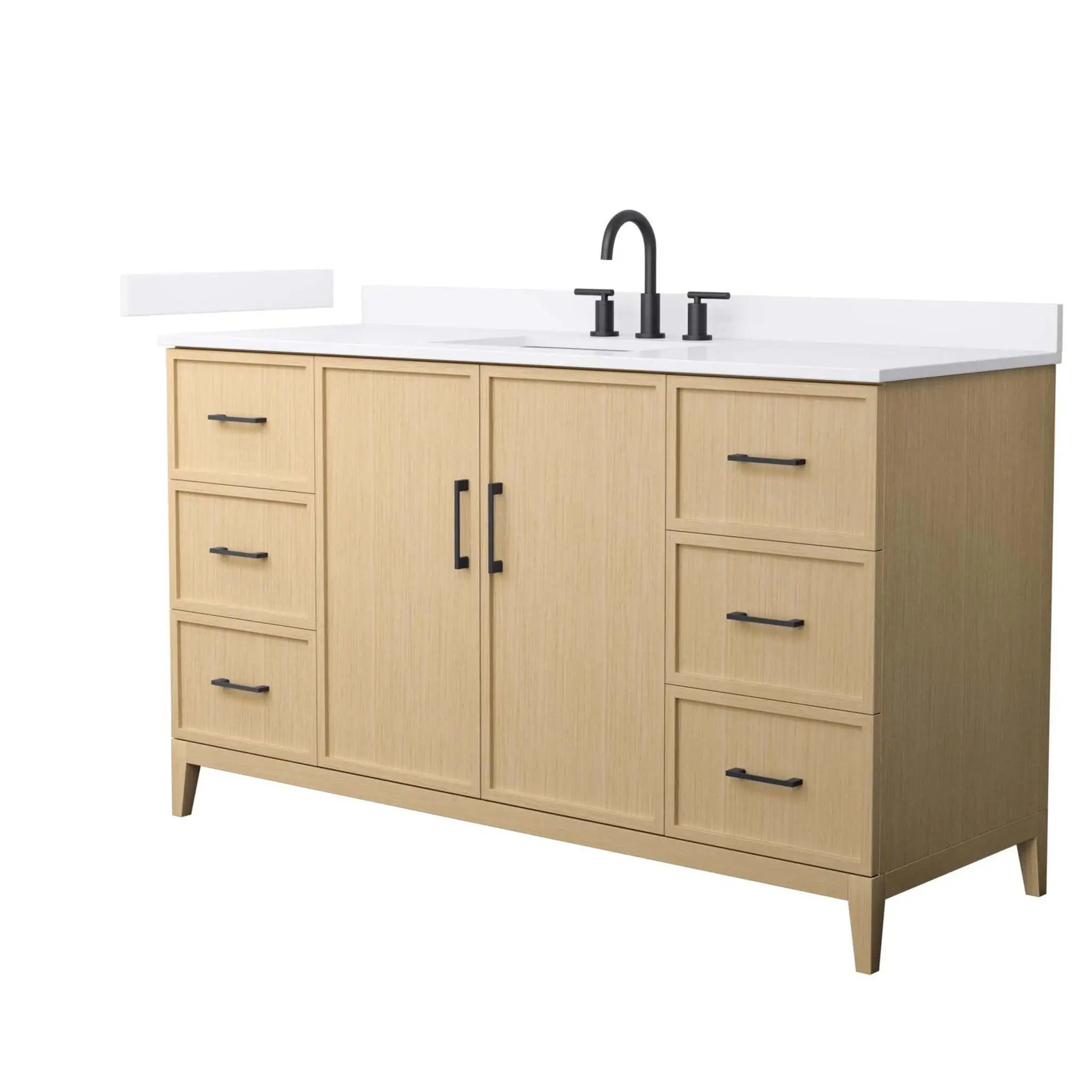 60" Elan Single Bathroom Vanity in White Oak with Matte Black Trim by Wyndham