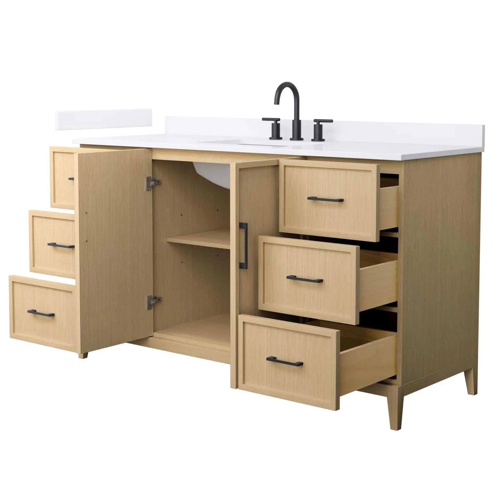 60" Elan Single Bathroom Vanity in White Oak with Matte Black Trim by Wyndham