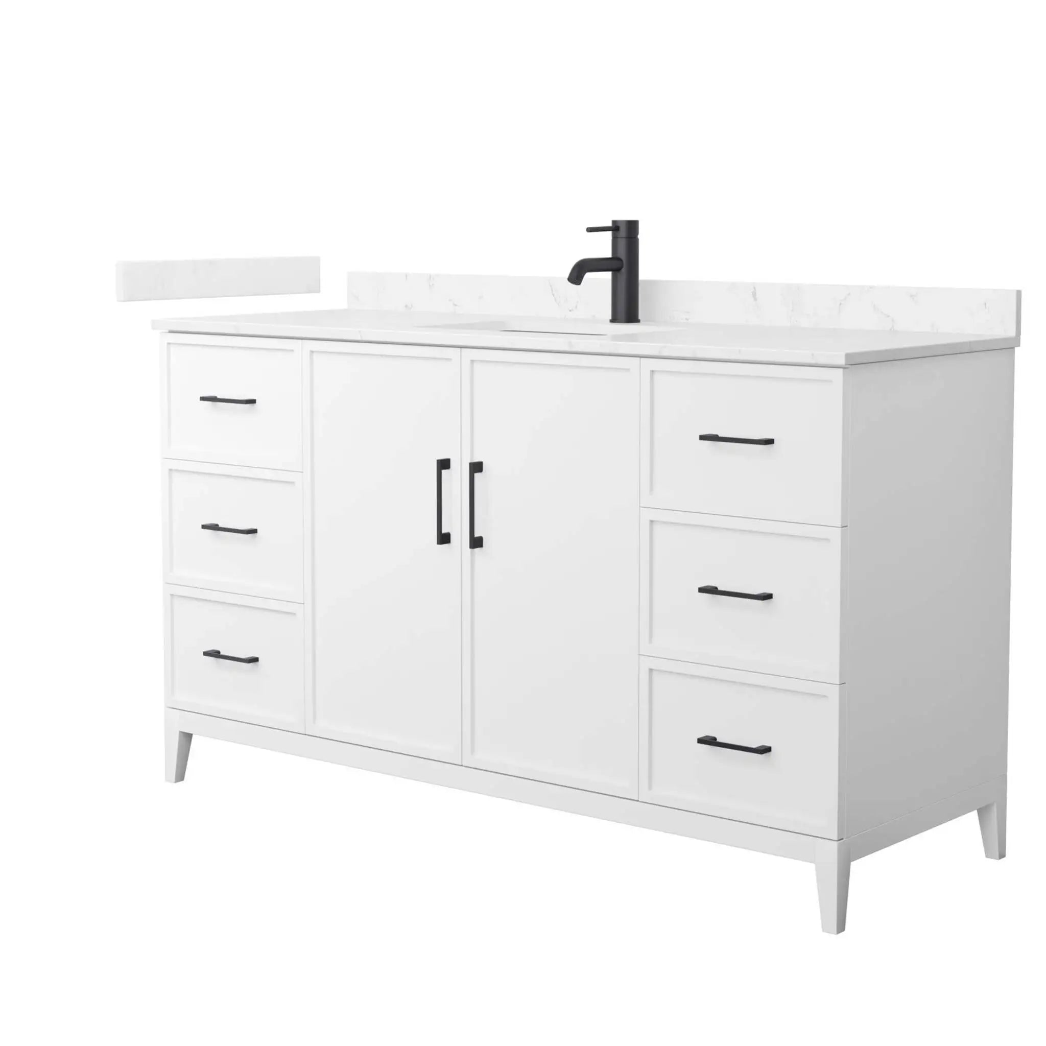 60" Elan Single Bathroom Vanity in White with Matte Black Trim by Wyndham