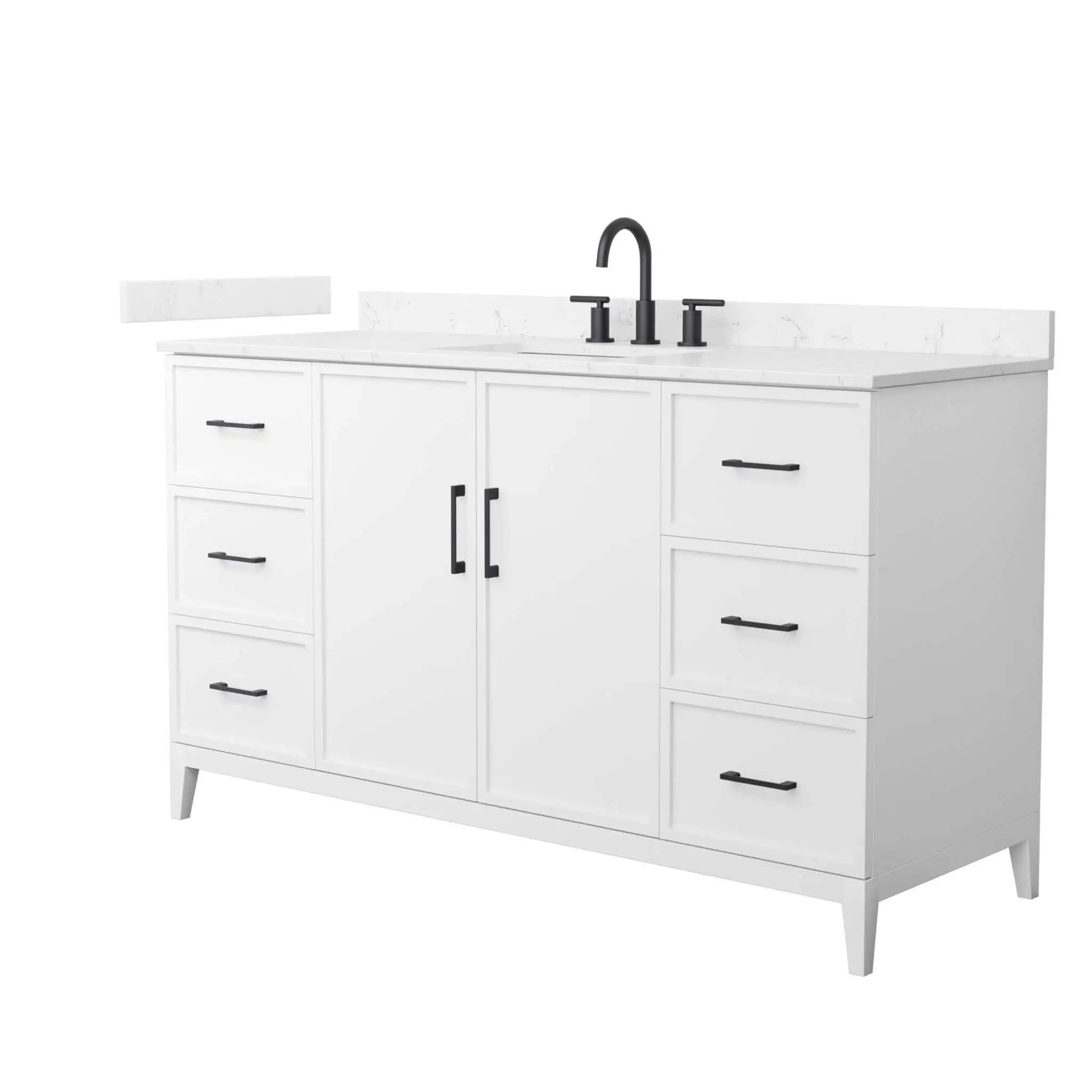 60" Elan Single Bathroom Vanity in White with Matte Black Trim by Wyndham