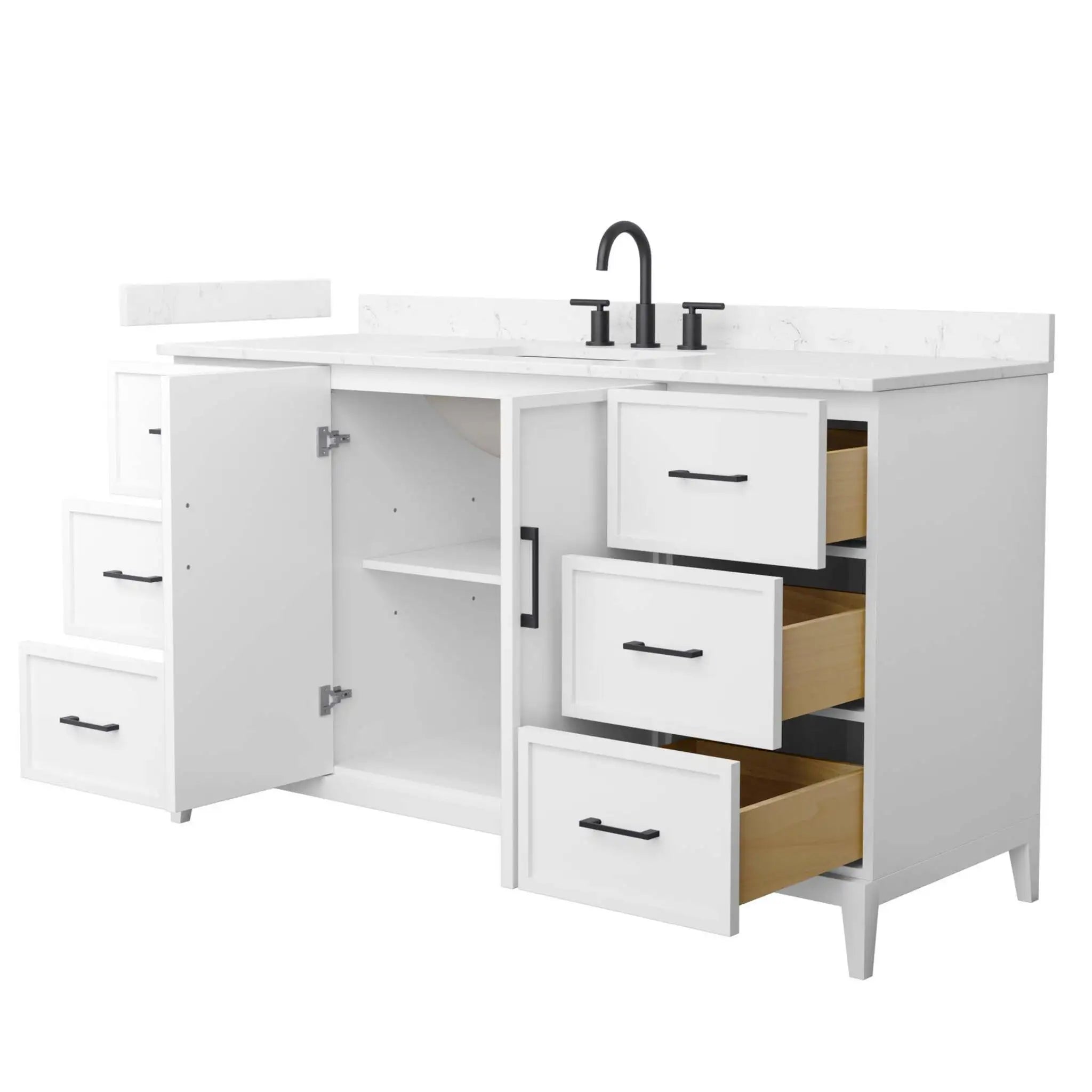 60" Elan Single Bathroom Vanity in White with Matte Black Trim by Wyndham
