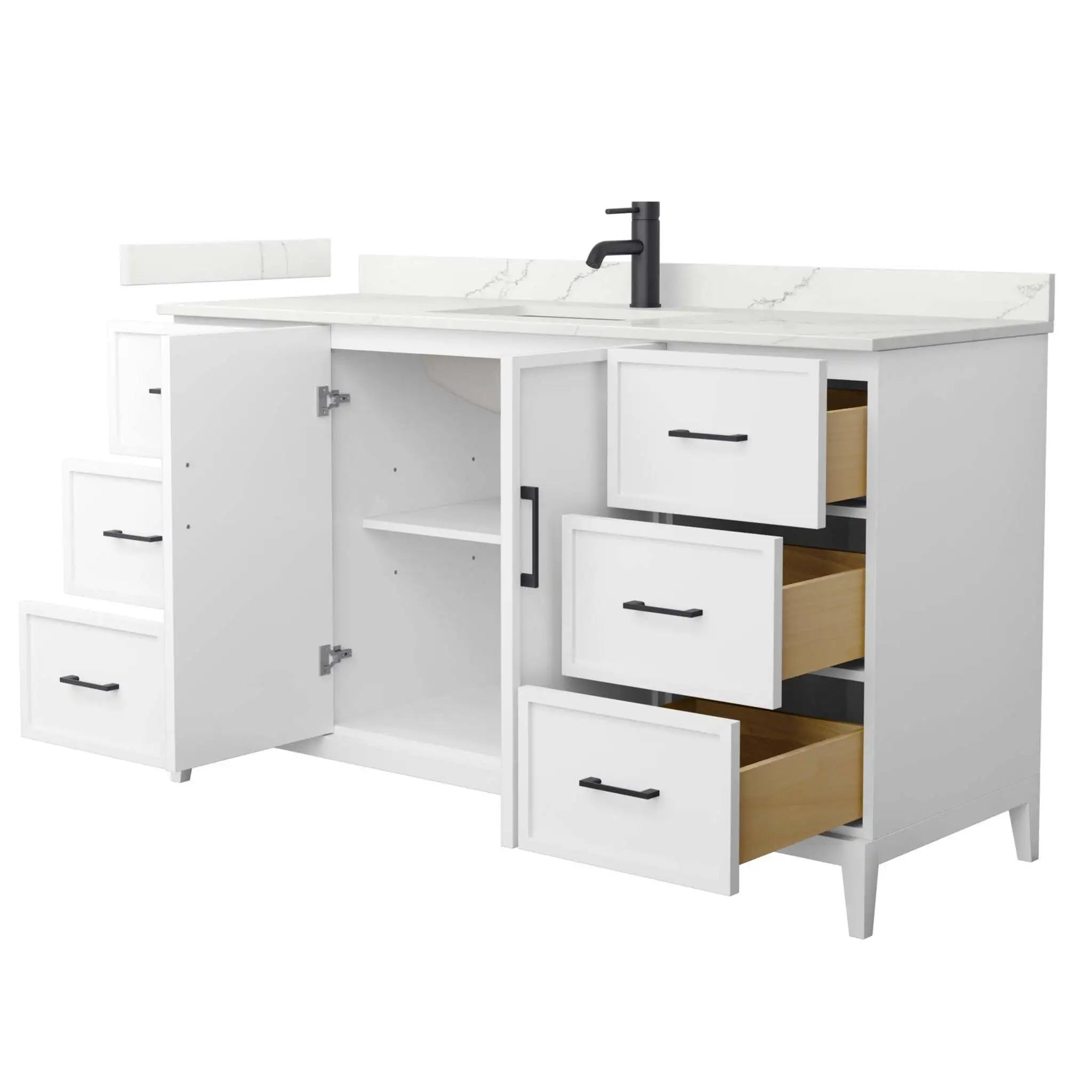 60" Elan Single Bathroom Vanity in White with Matte Black Trim by Wyndham