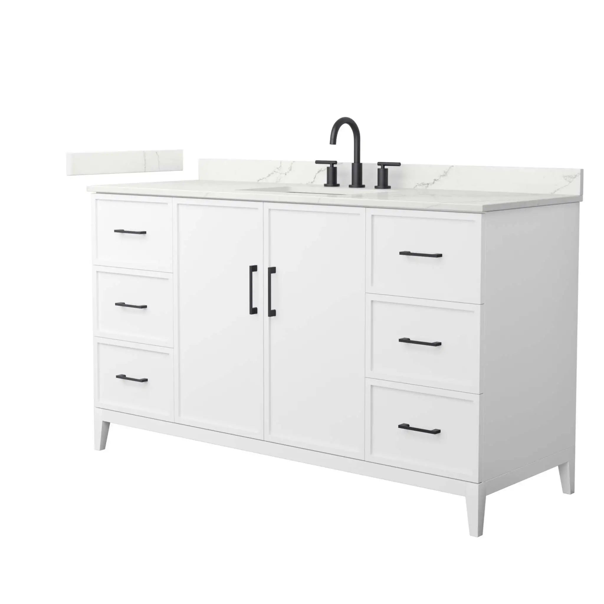 60" Elan Single Bathroom Vanity in White with Matte Black Trim by Wyndham