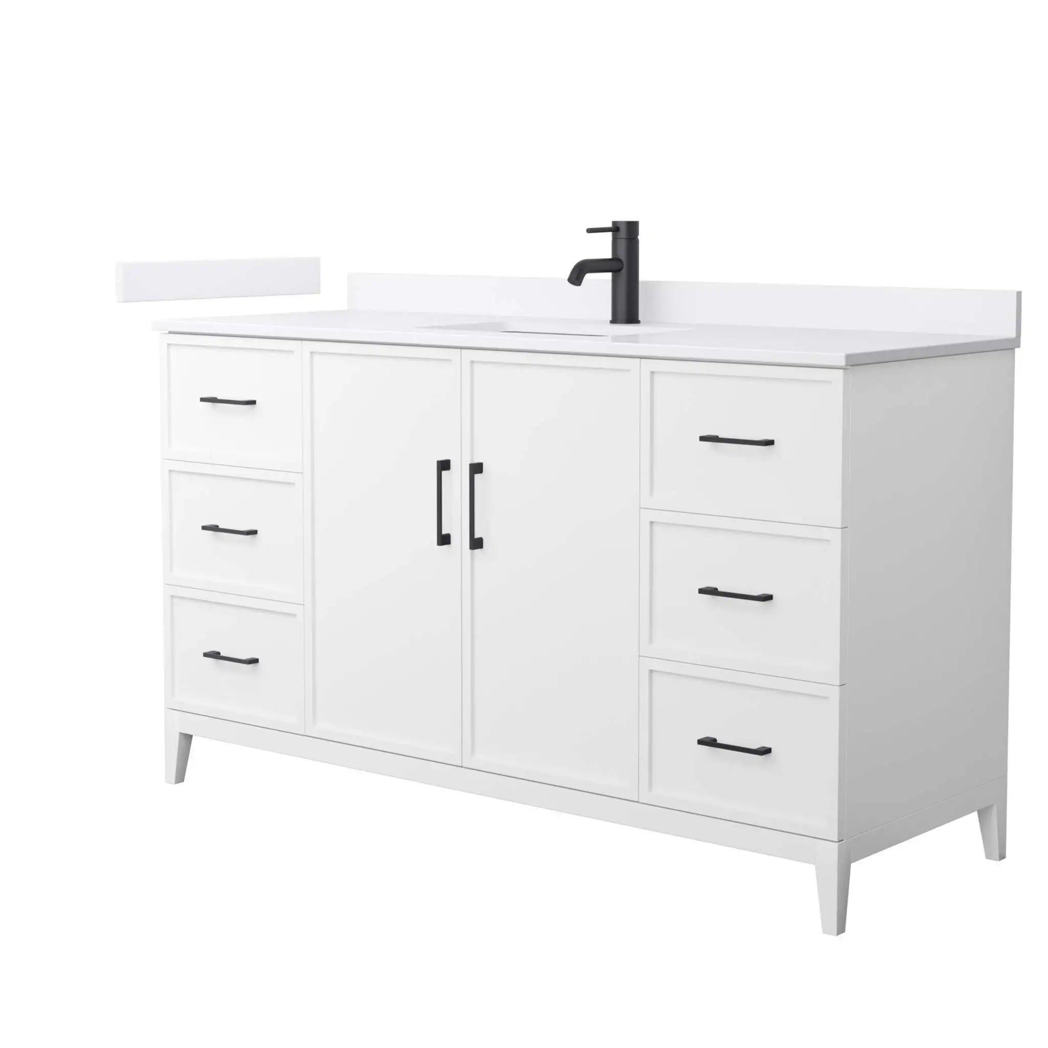 60" Elan Single Bathroom Vanity in White with Matte Black Trim by Wyndham