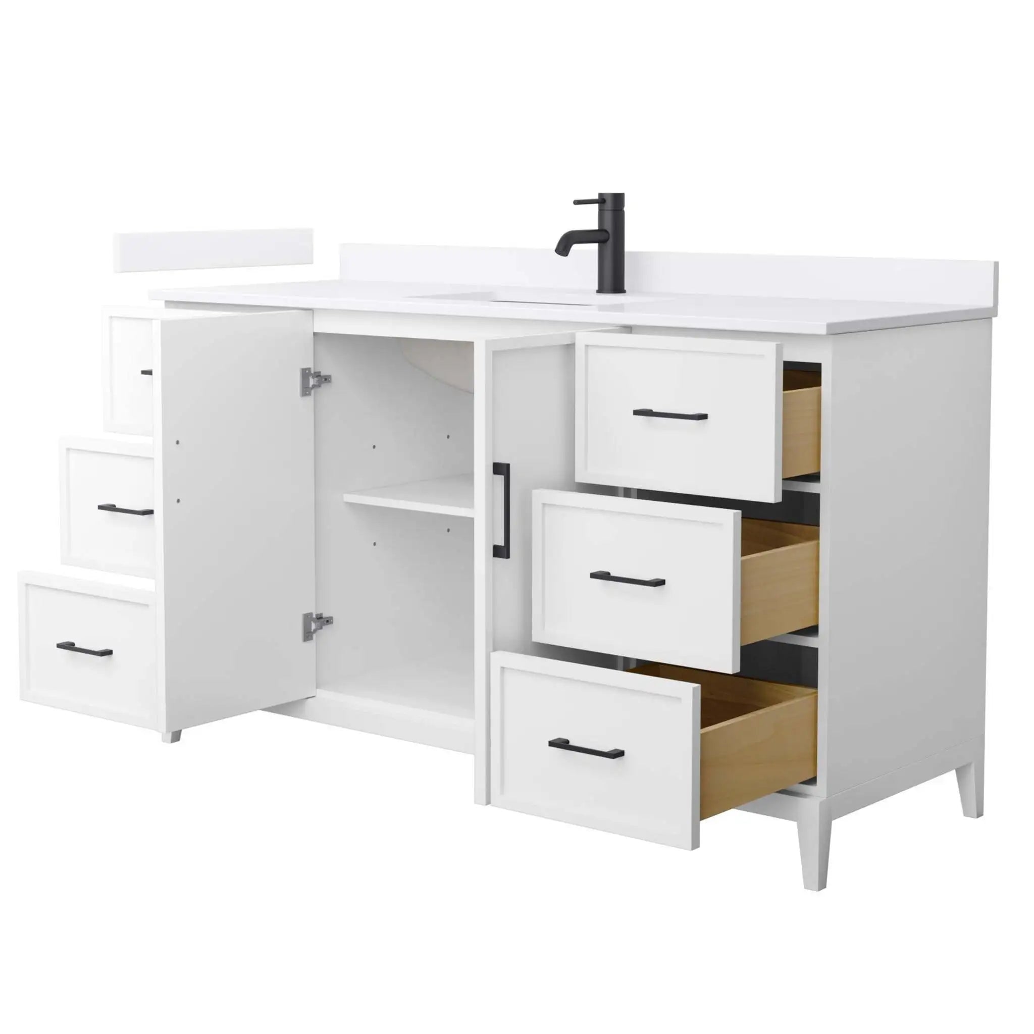 60" Elan Single Bathroom Vanity in White with Matte Black Trim by Wyndham
