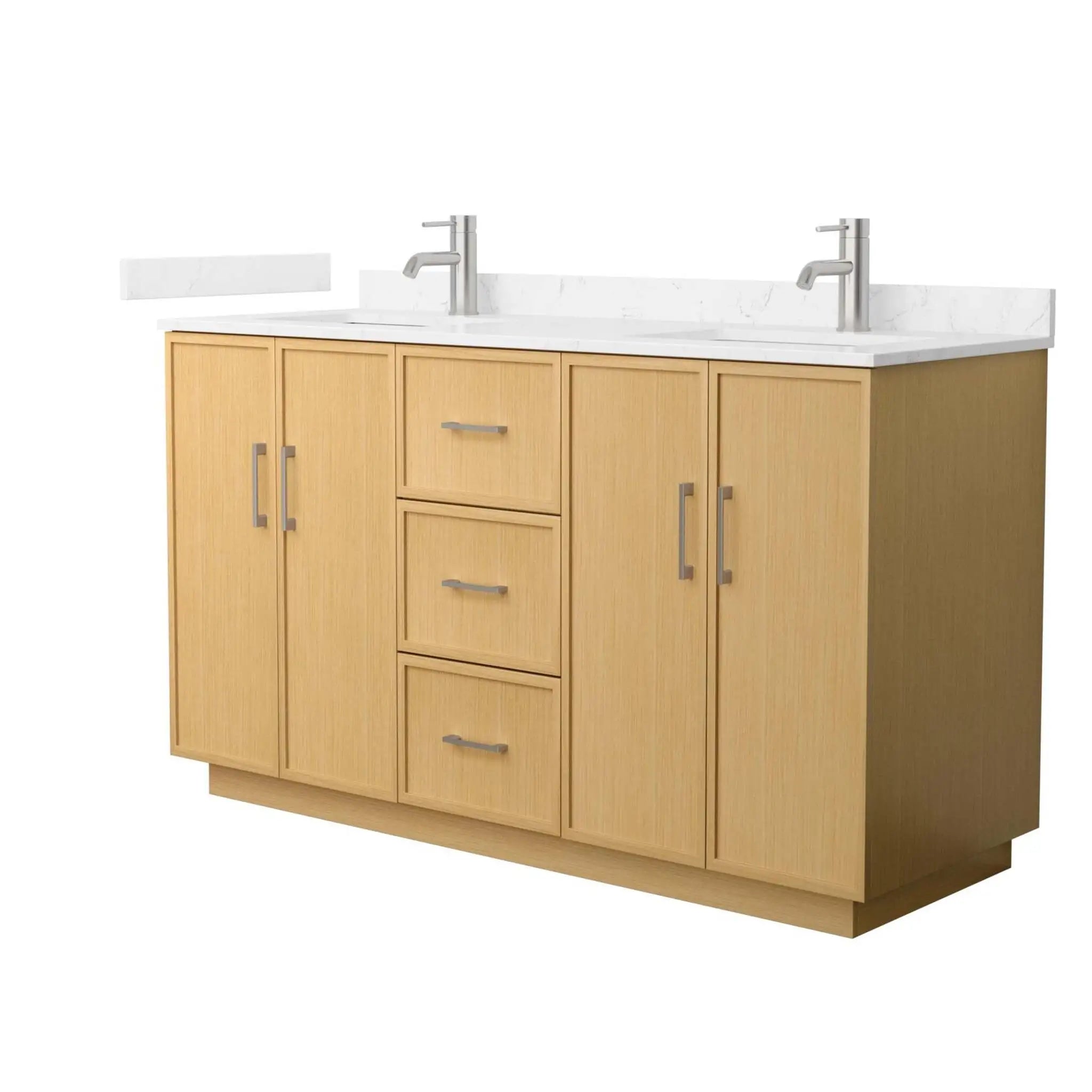 60" Elan TK Elan Double Bathroom Vanity with Toe Kick in Light Oak with Brushed Nickel Trim by Wyndham