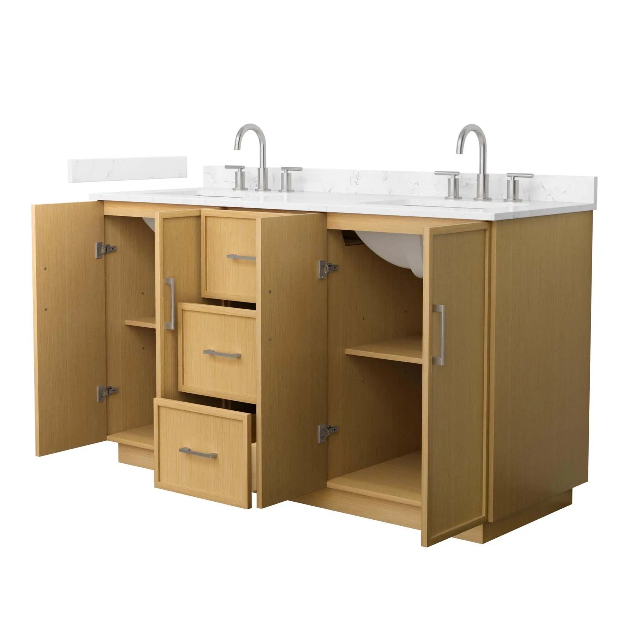 60" Elan TK Elan Double Bathroom Vanity with Toe Kick in Light Oak with Brushed Nickel Trim by Wyndham