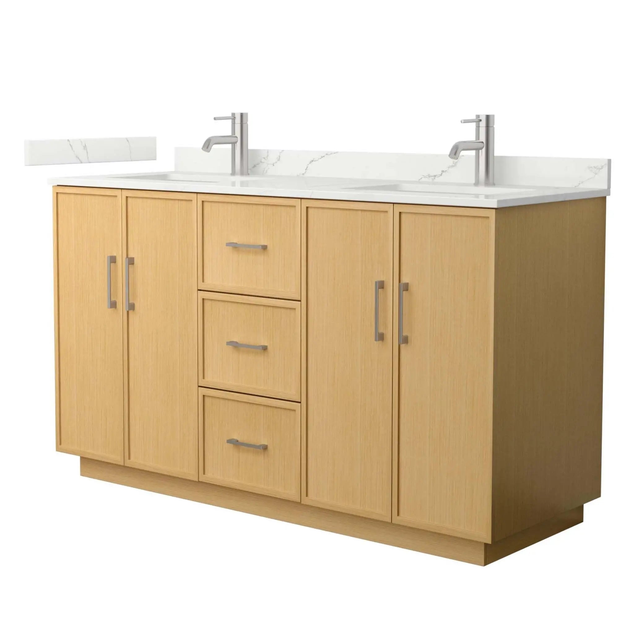 60" Elan TK Elan Double Bathroom Vanity with Toe Kick in Light Oak with Brushed Nickel Trim by Wyndham
