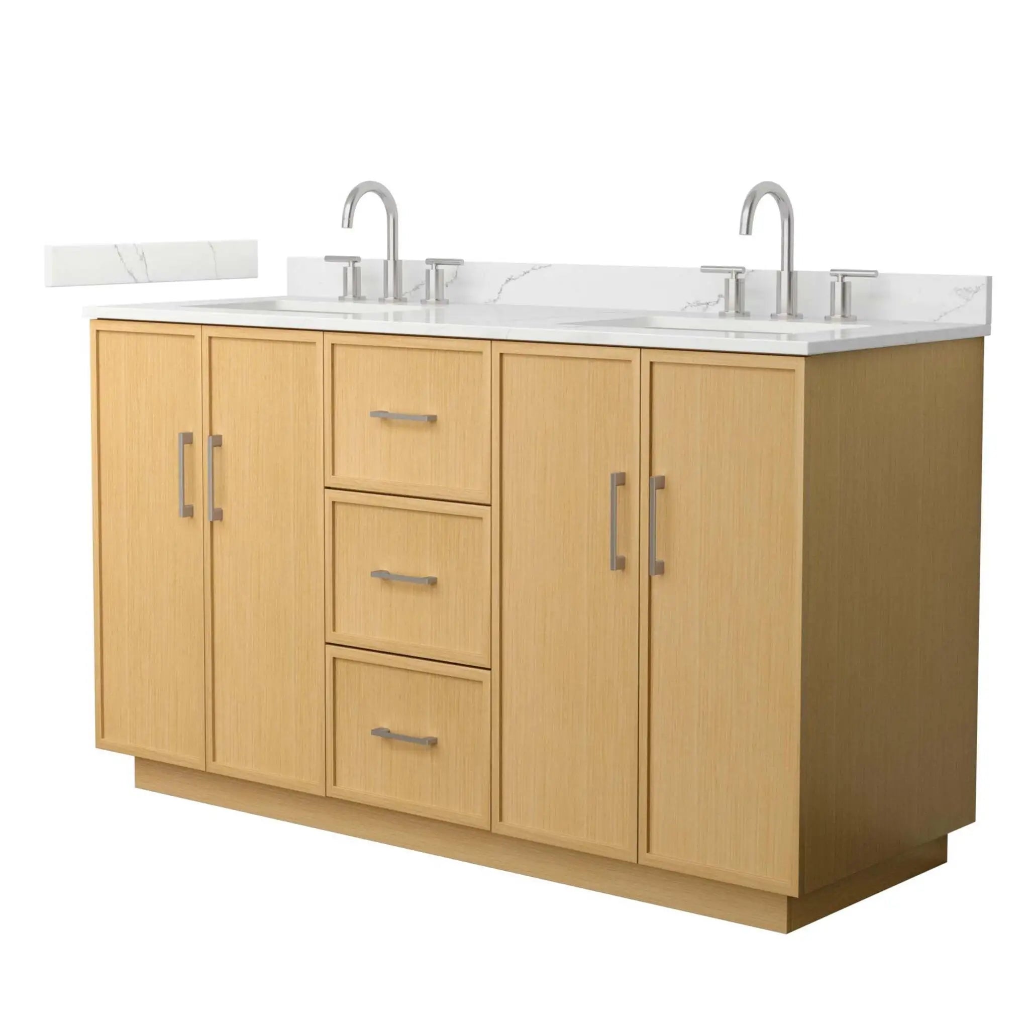60" Elan TK Elan Double Bathroom Vanity with Toe Kick in Light Oak with Brushed Nickel Trim by Wyndham
