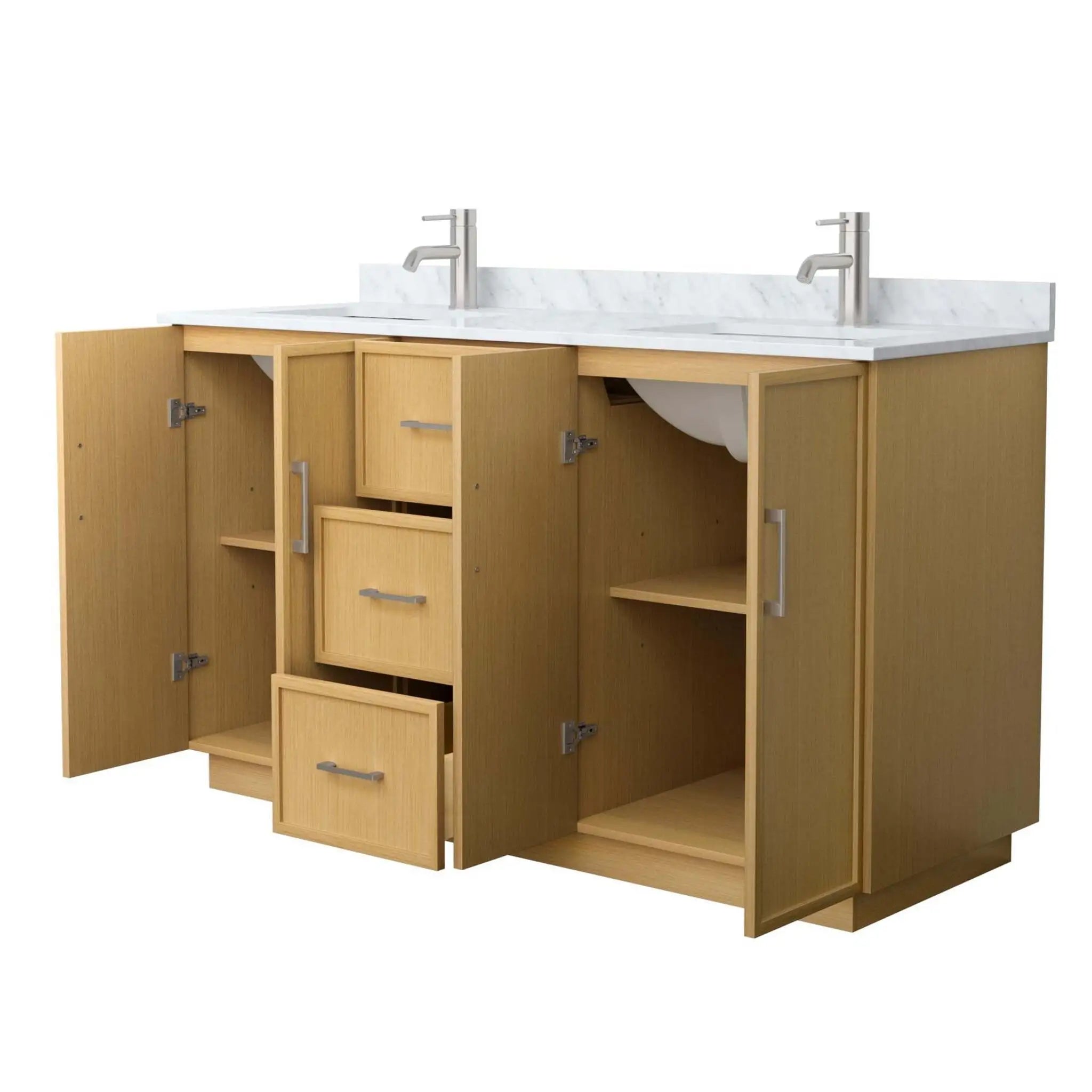 60" Elan TK Elan Double Bathroom Vanity with Toe Kick in Light Oak with Brushed Nickel Trim by Wyndham