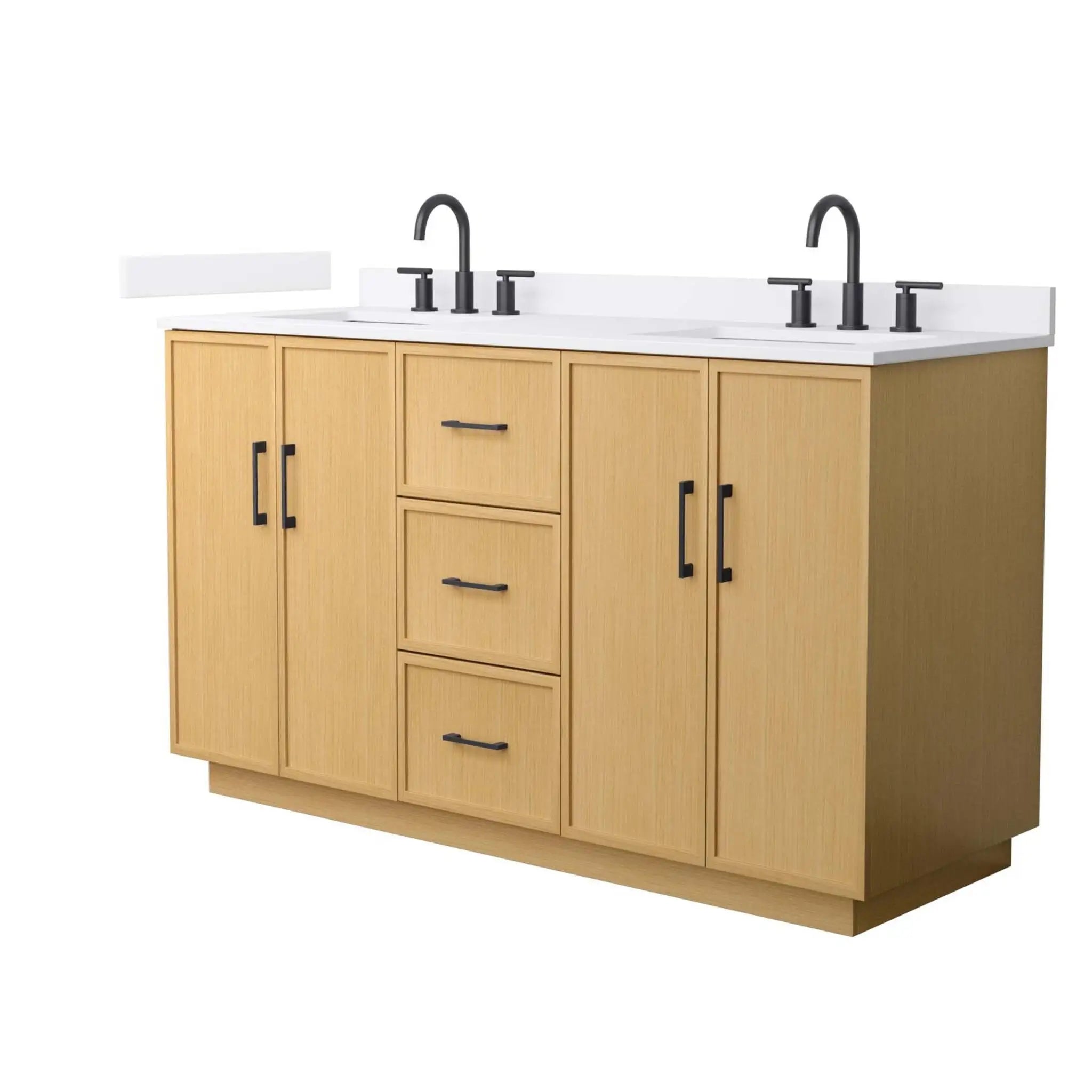 60" Elan TK Elan Double Bathroom Vanity with Toe Kick in Light Oak with Matte Black Trim by Wyndham