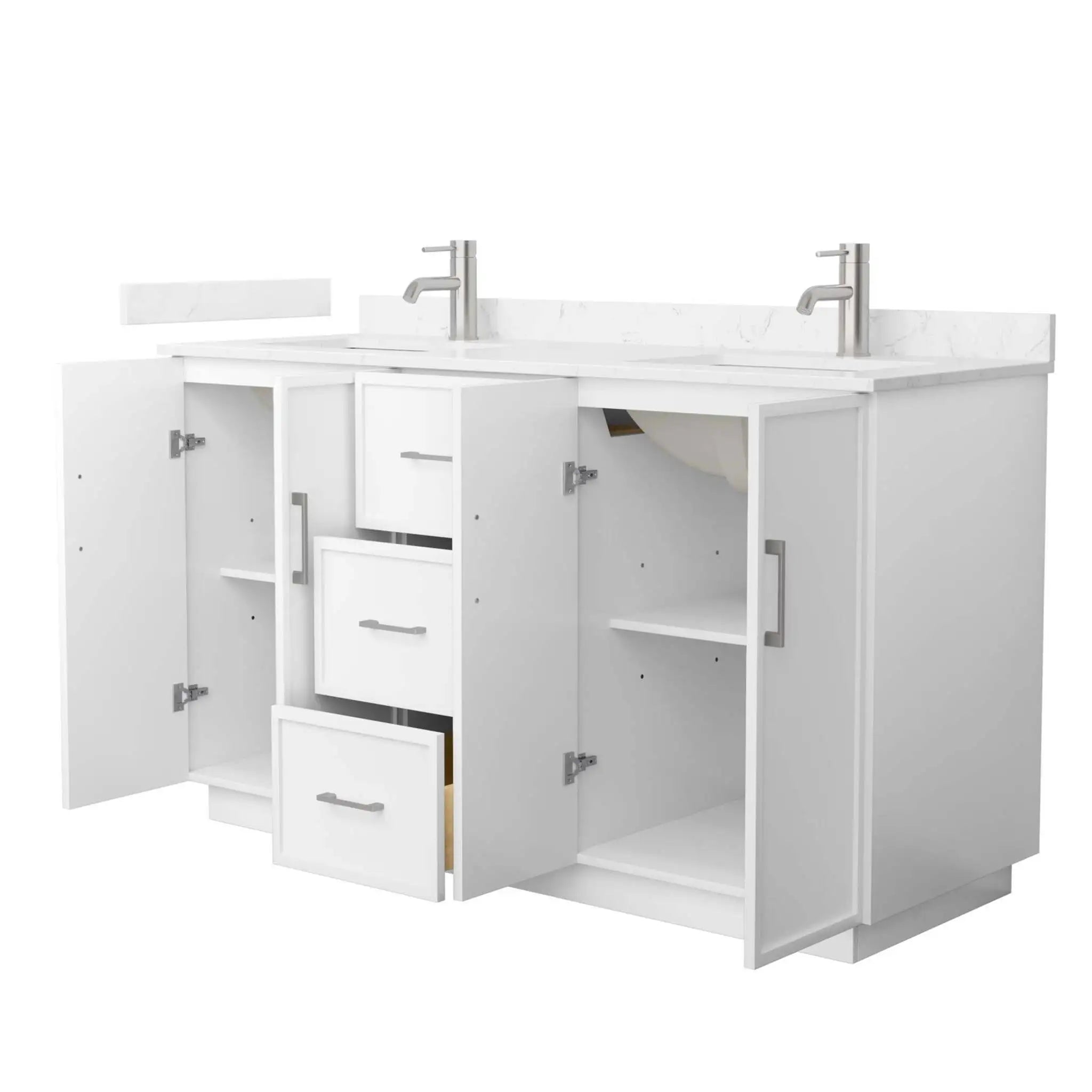 60" Elan TK Elan Double Bathroom Vanity with Toe Kick in White with Brushed Nickel Trim by Wyndham