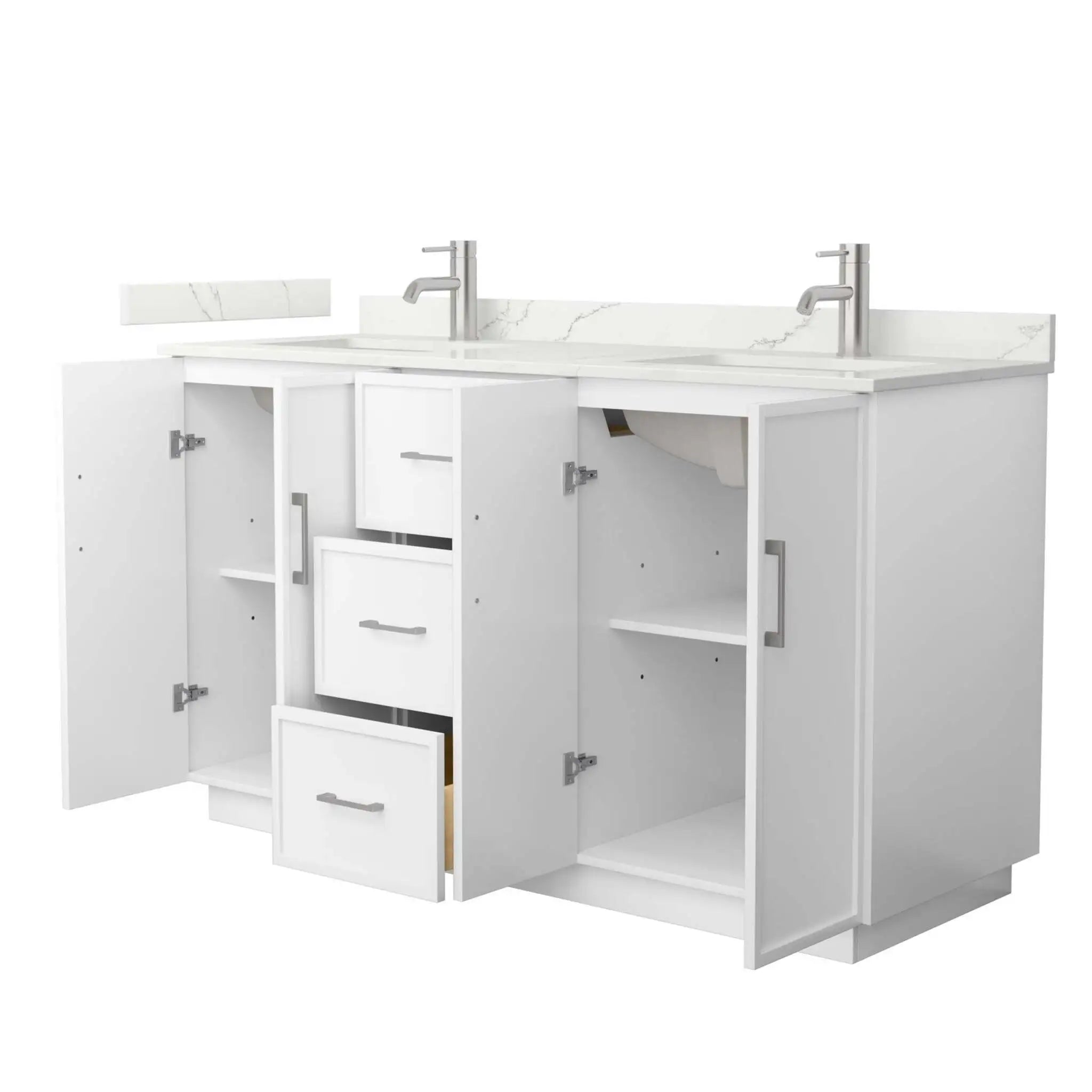 60" Elan TK Elan Double Bathroom Vanity with Toe Kick in White with Brushed Nickel Trim by Wyndham
