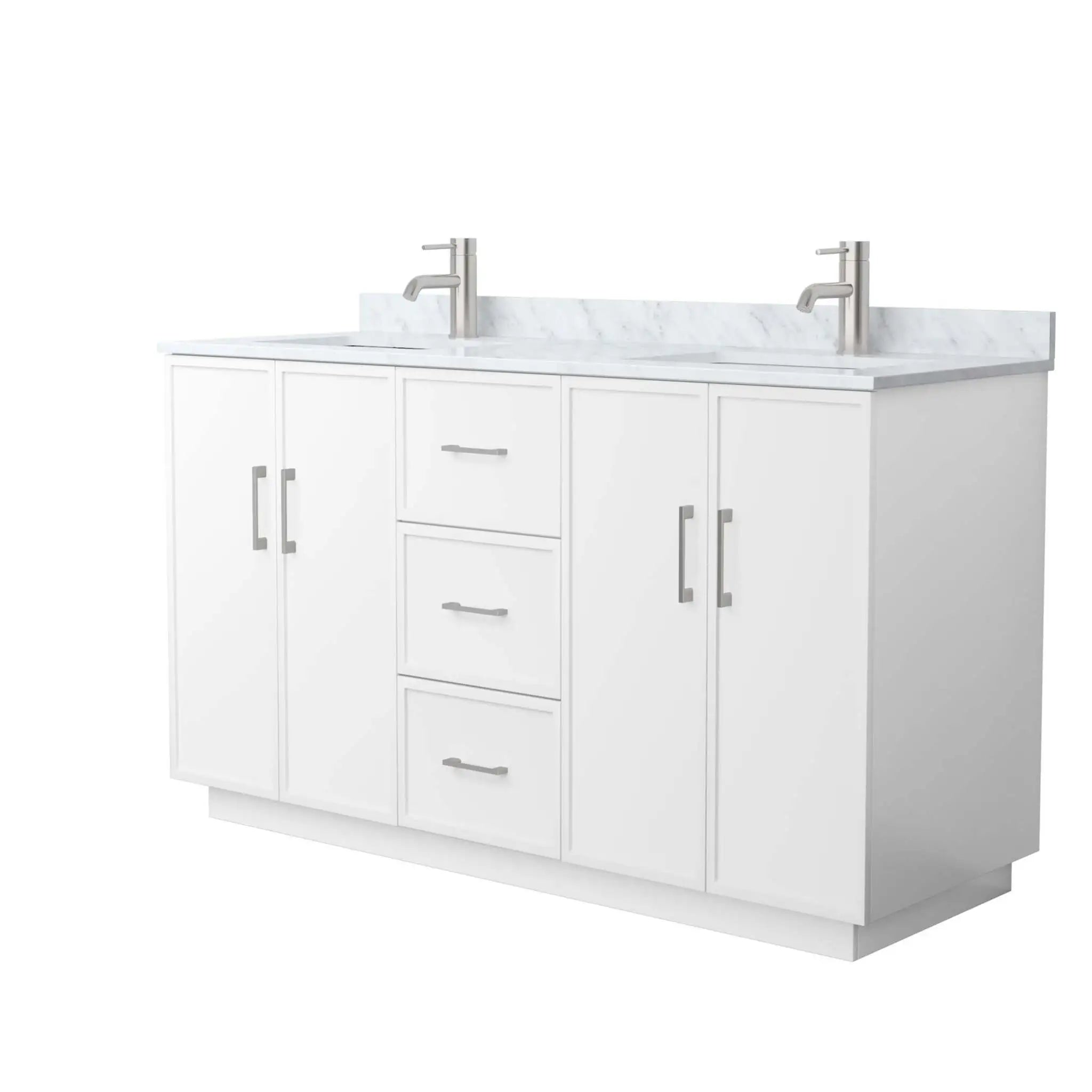 60" Elan TK Elan Double Bathroom Vanity with Toe Kick in White with Brushed Nickel Trim by Wyndham