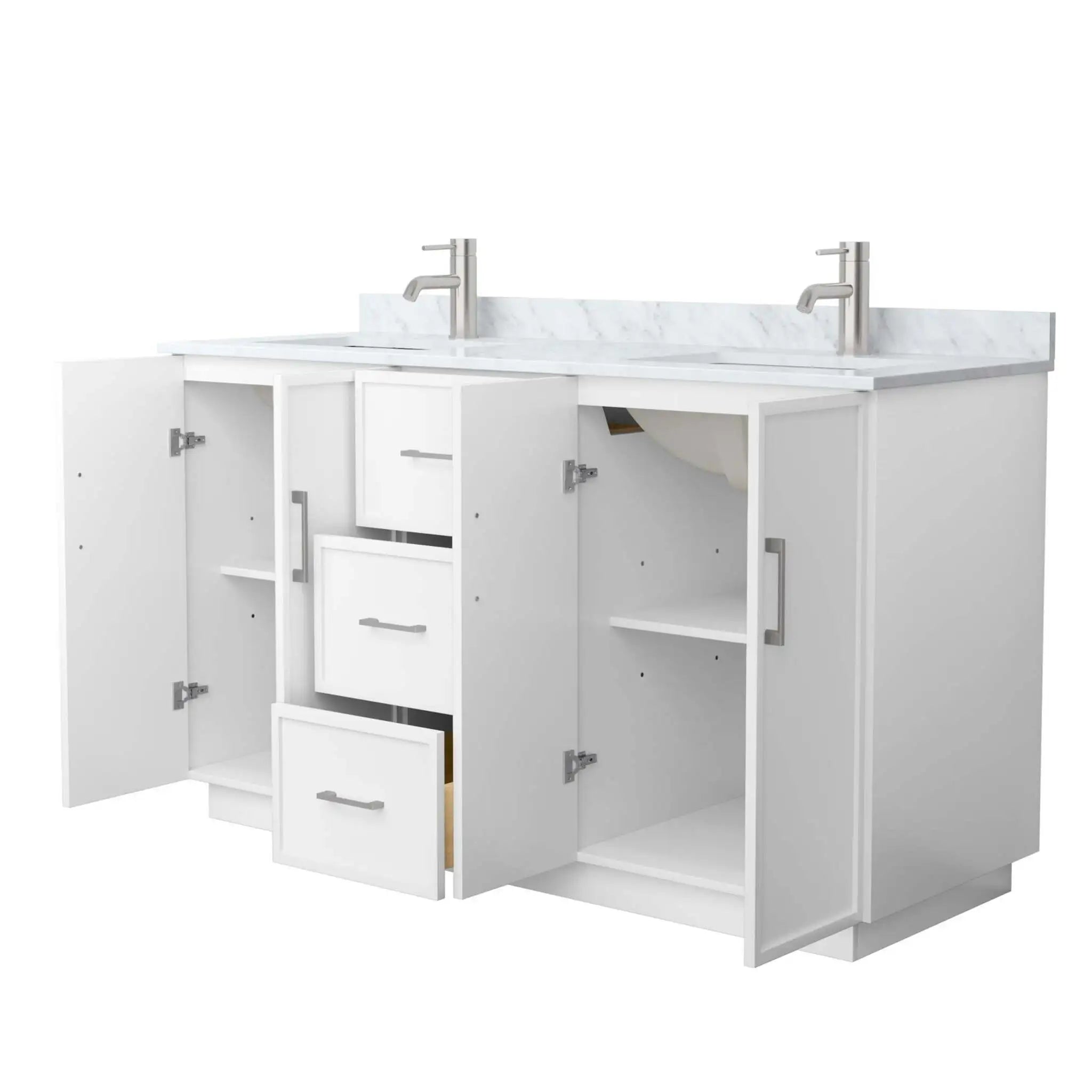 60" Elan TK Elan Double Bathroom Vanity with Toe Kick in White with Brushed Nickel Trim by Wyndham