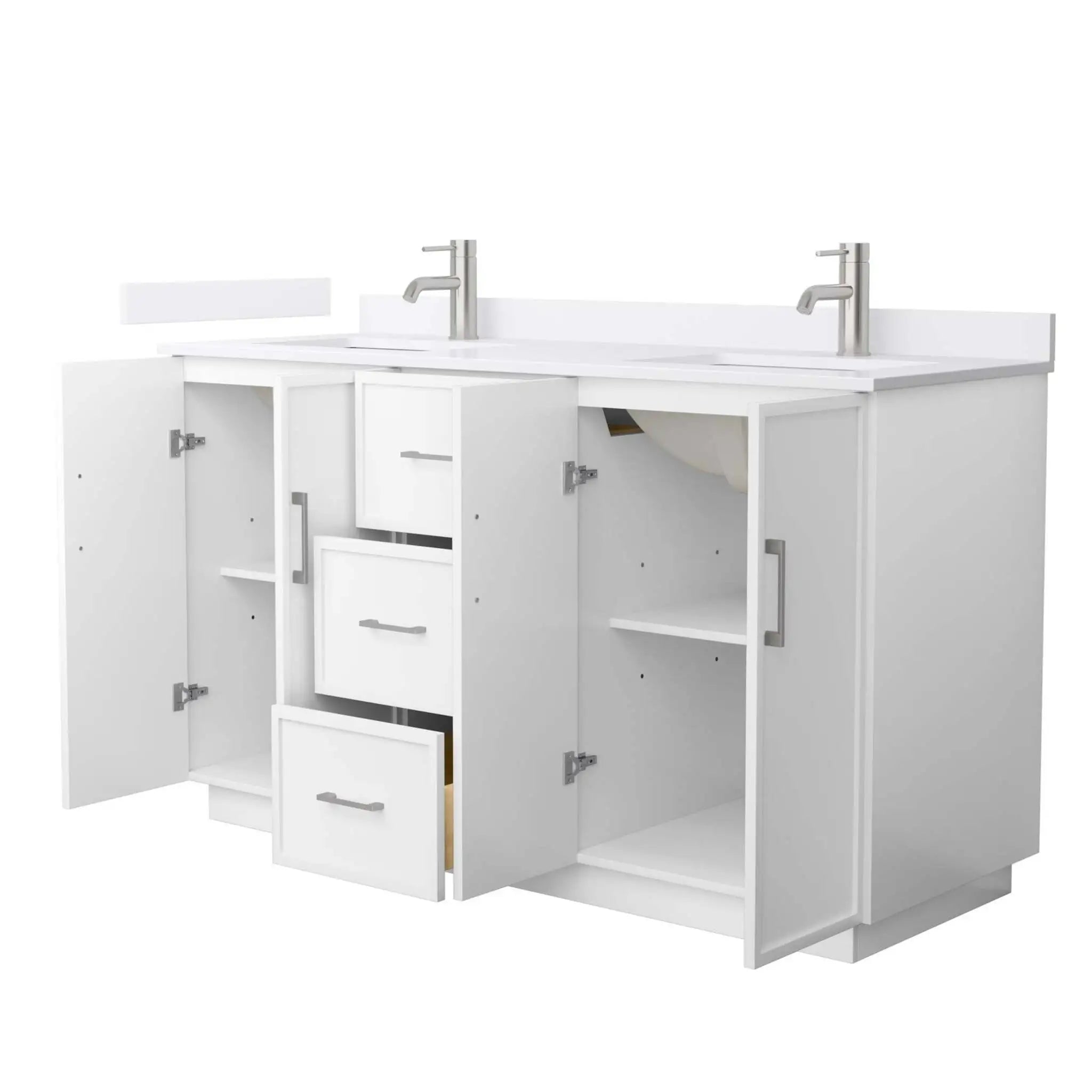 60" Elan TK Elan Double Bathroom Vanity with Toe Kick in White with Brushed Nickel Trim by Wyndham