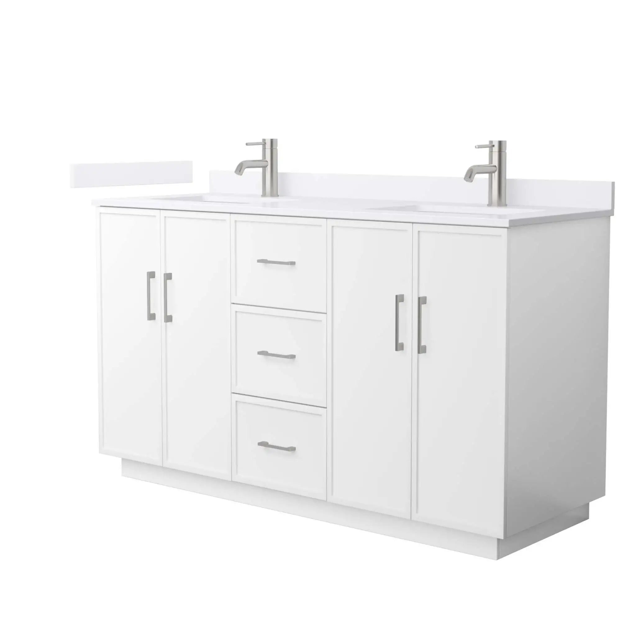 60" Elan TK Elan Double Bathroom Vanity with Toe Kick in White with Brushed Nickel Trim by Wyndham