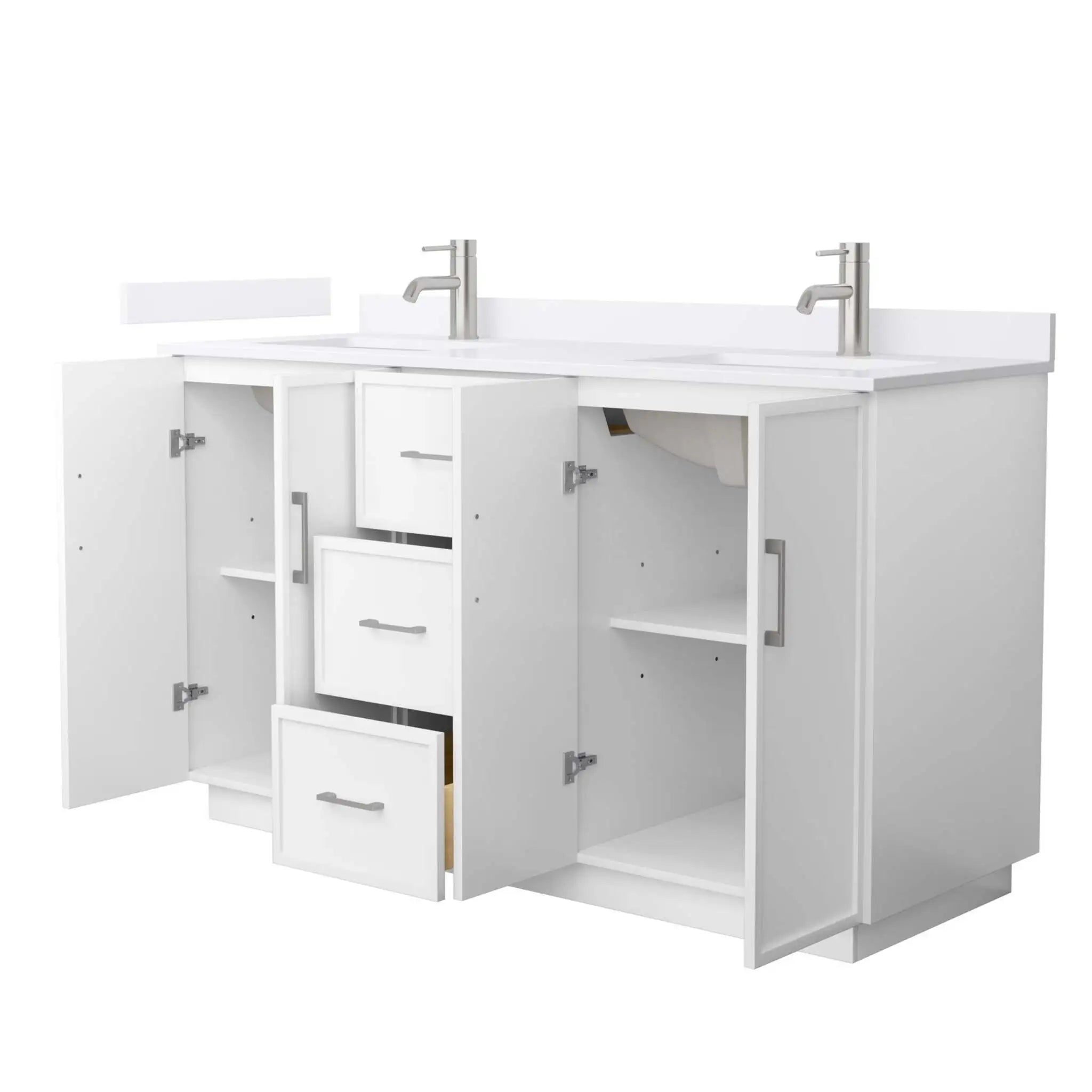 60" Elan TK Elan Double Bathroom Vanity with Toe Kick in White with Brushed Nickel Trim by Wyndham