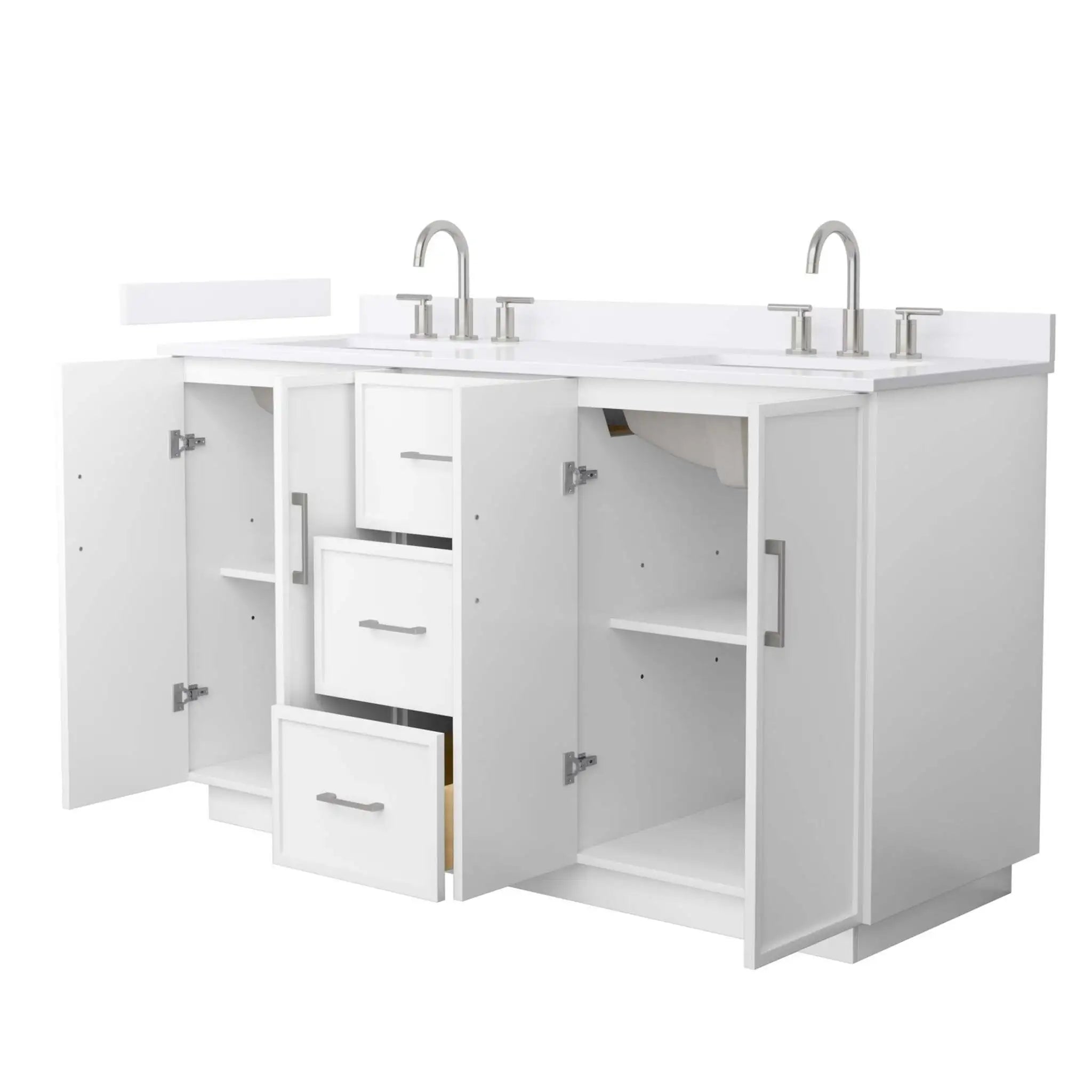 60" Elan TK Elan Double Bathroom Vanity with Toe Kick in White with Brushed Nickel Trim by Wyndham