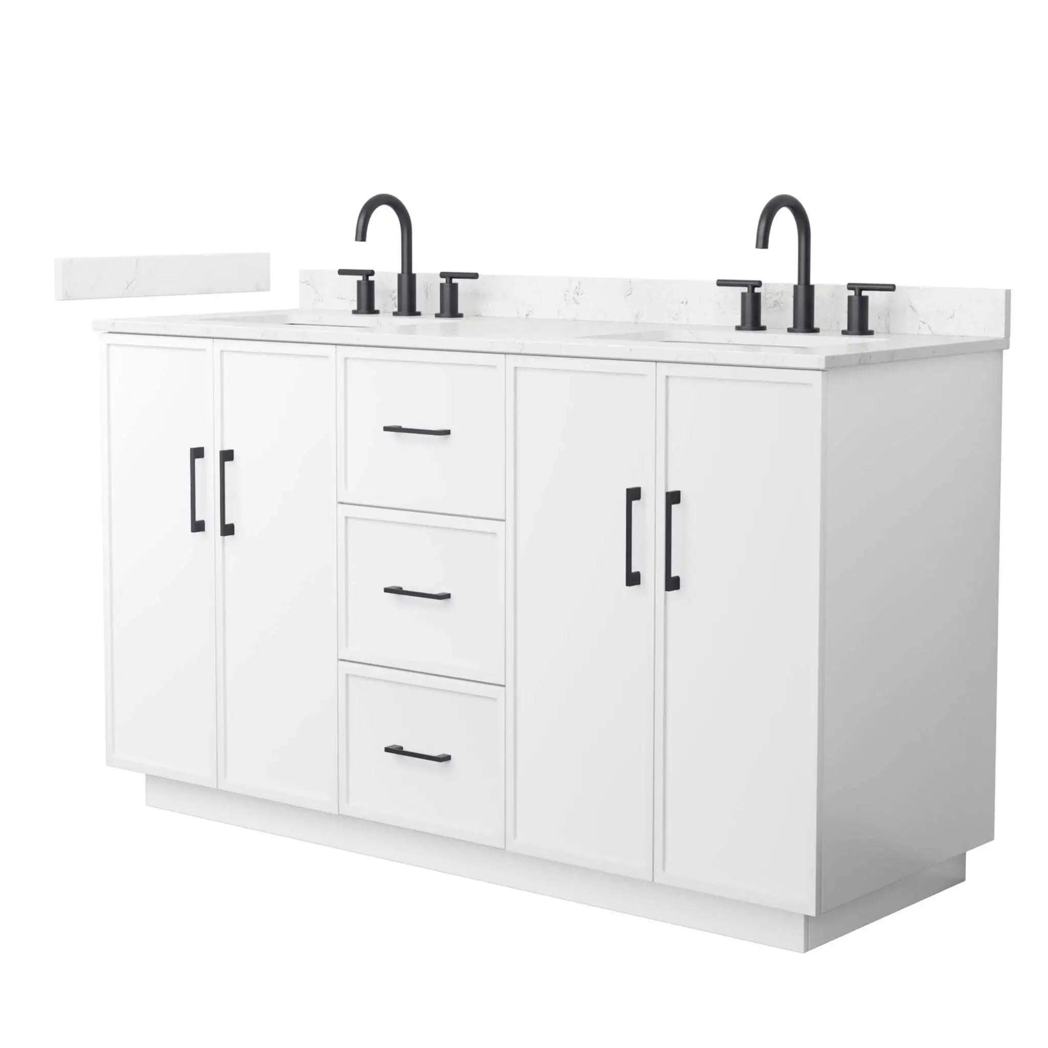 60" Elan TK Elan Double Bathroom Vanity with Toe Kick in White with Matte Black Trim by Wyndham