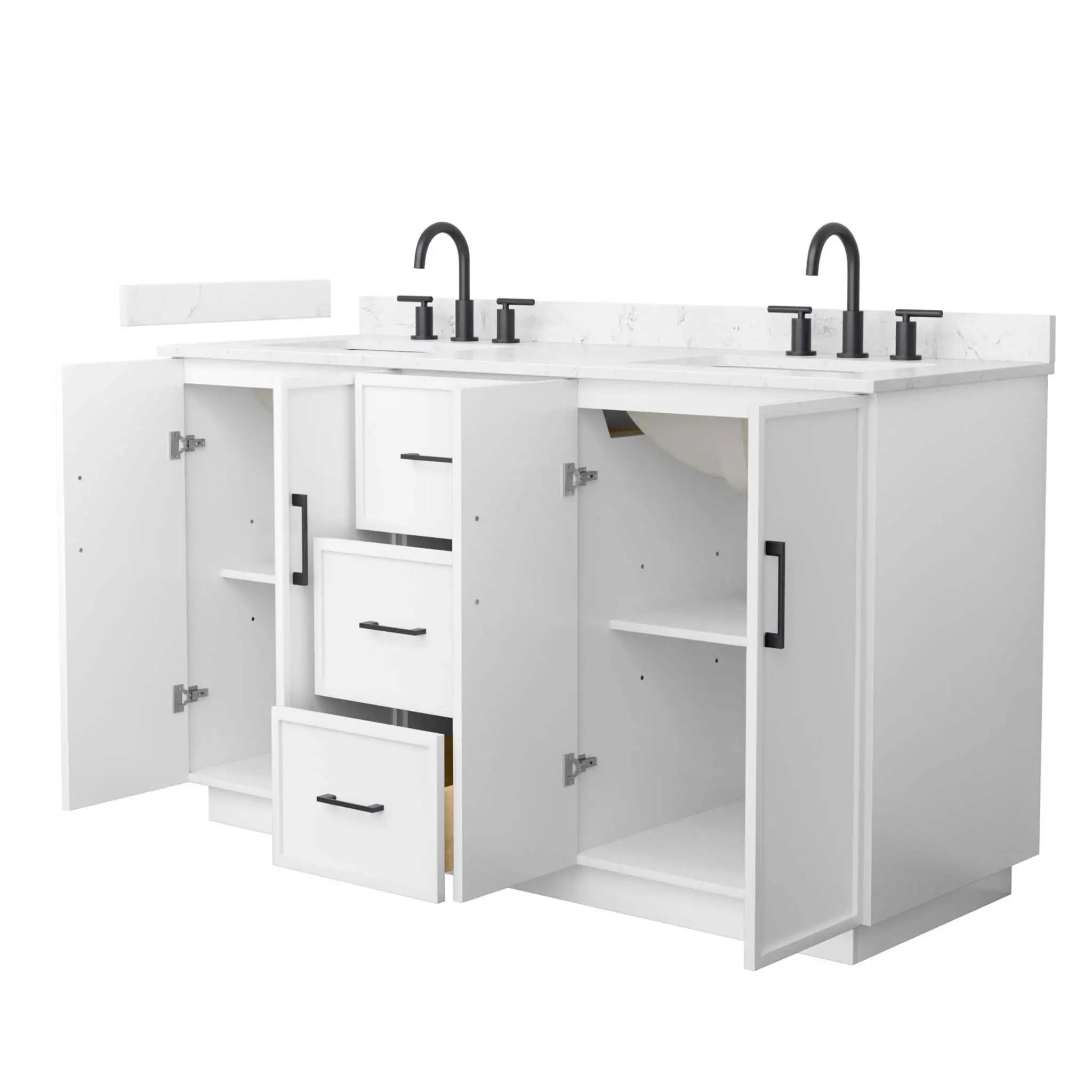 60" Elan TK Elan Double Bathroom Vanity with Toe Kick in White with Matte Black Trim by Wyndham