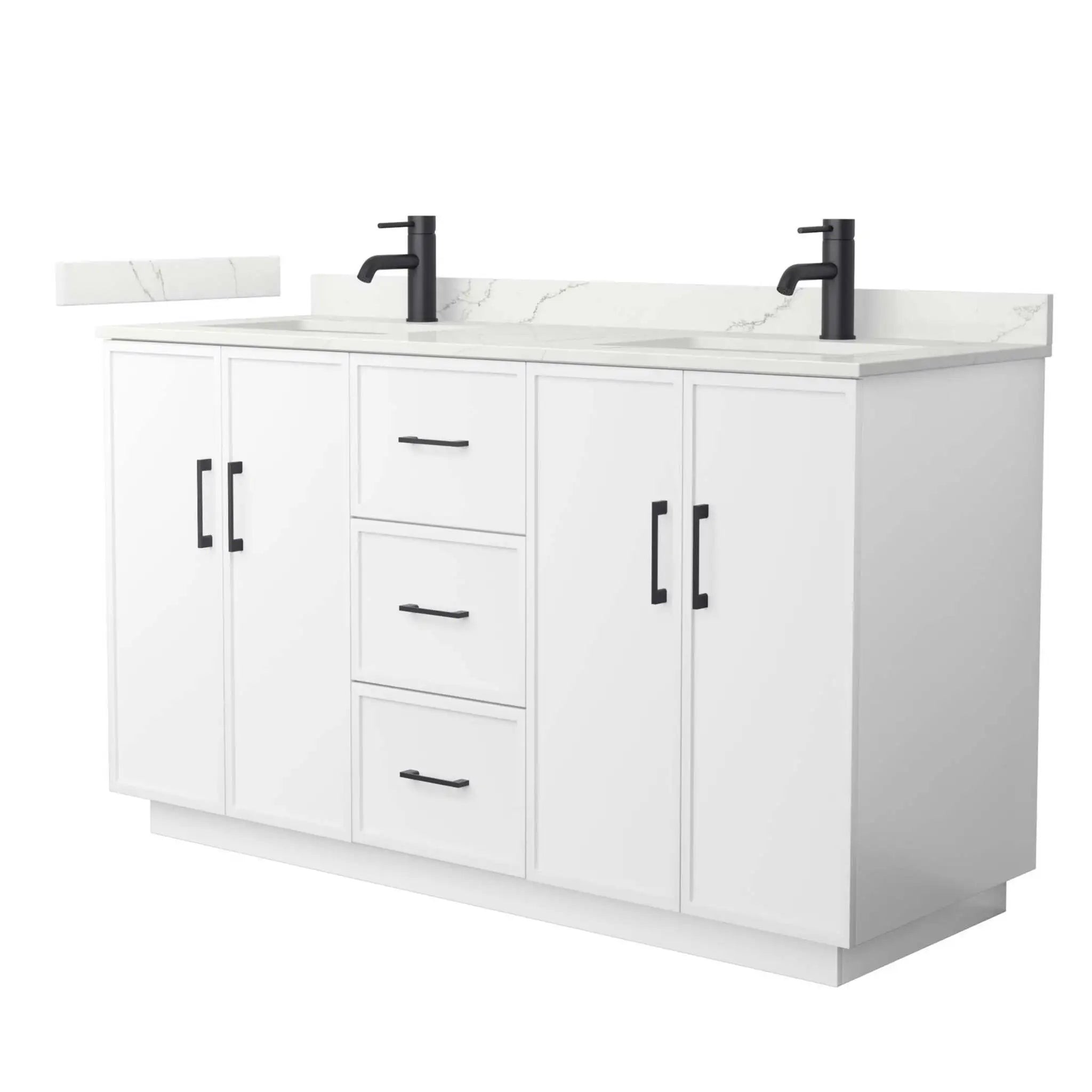 60" Elan TK Elan Double Bathroom Vanity with Toe Kick in White with Matte Black Trim by Wyndham