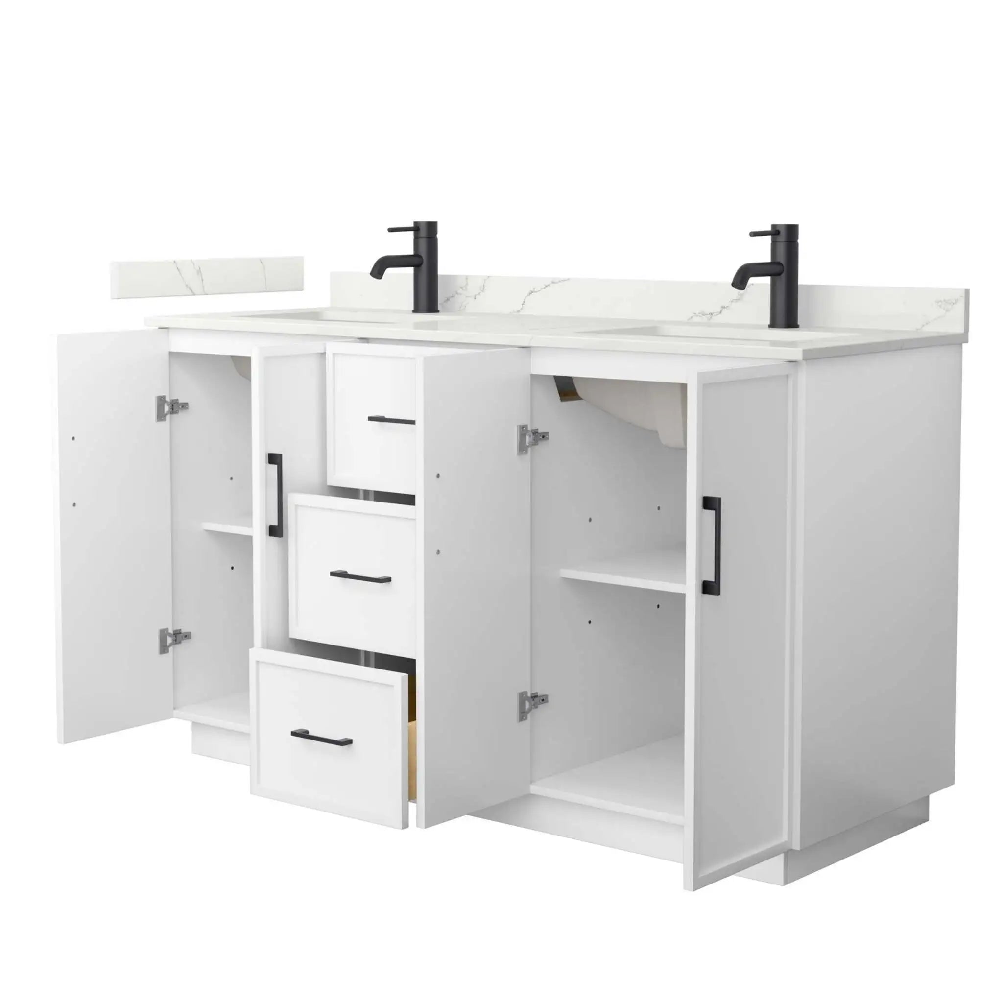 60" Elan TK Elan Double Bathroom Vanity with Toe Kick in White with Matte Black Trim by Wyndham