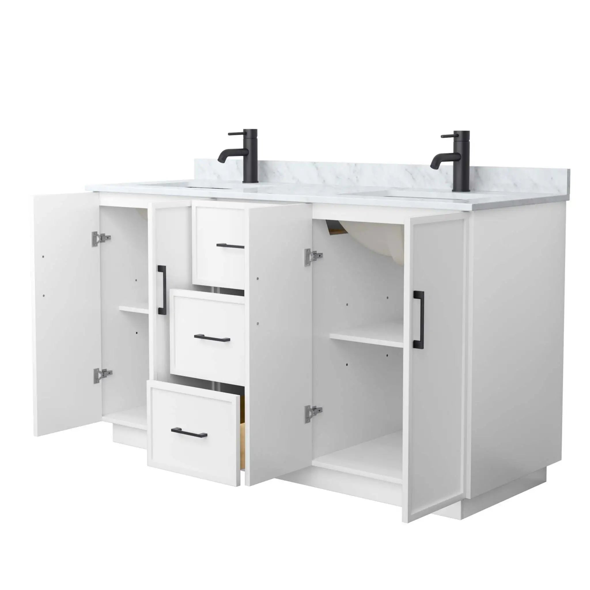 60" Elan TK Elan Double Bathroom Vanity with Toe Kick in White with Matte Black Trim by Wyndham