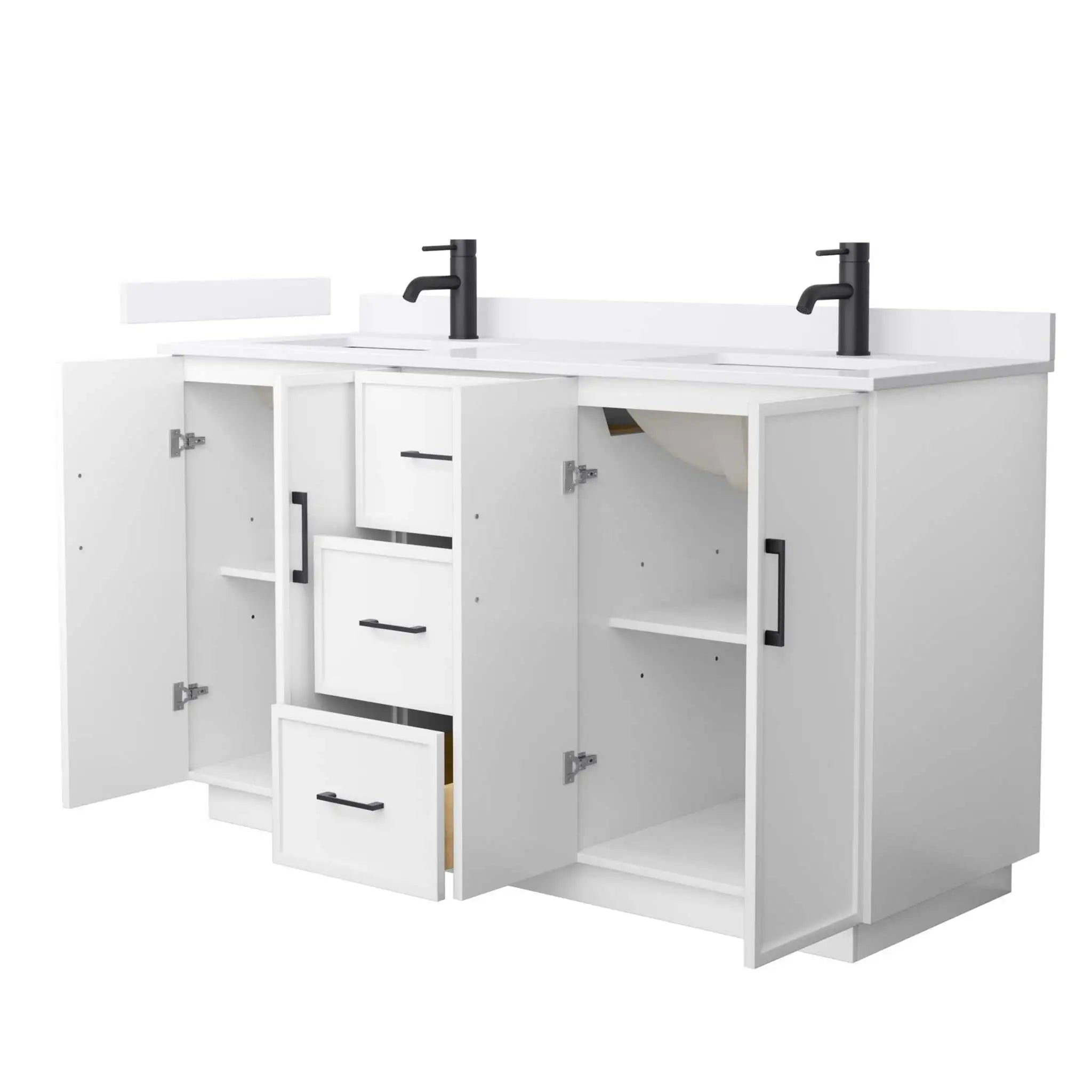 60" Elan TK Elan Double Bathroom Vanity with Toe Kick in White with Matte Black Trim by Wyndham